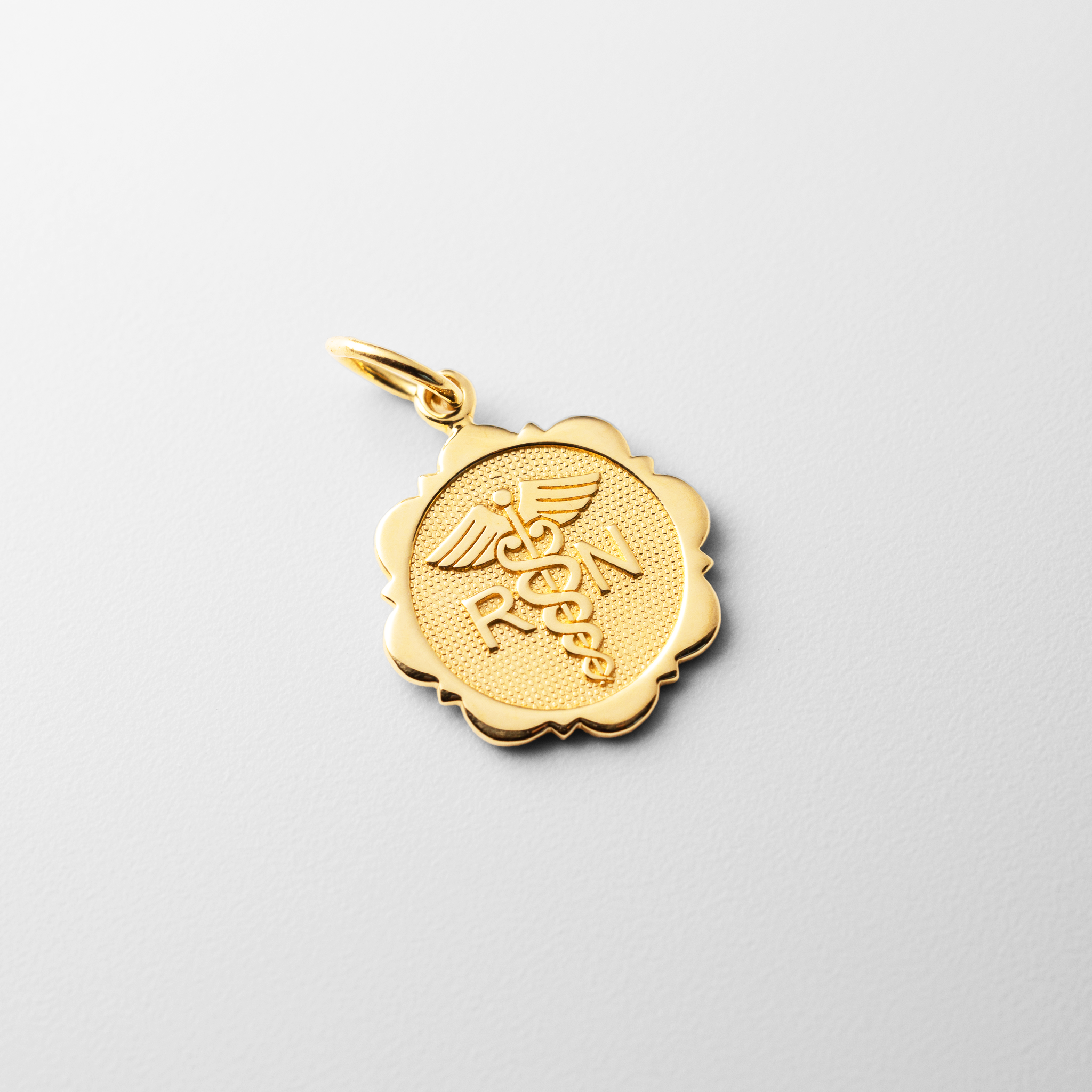 Gold RN Registered Nurse Disc Charm - Model C1784 - Charlie & Co. Jewelry