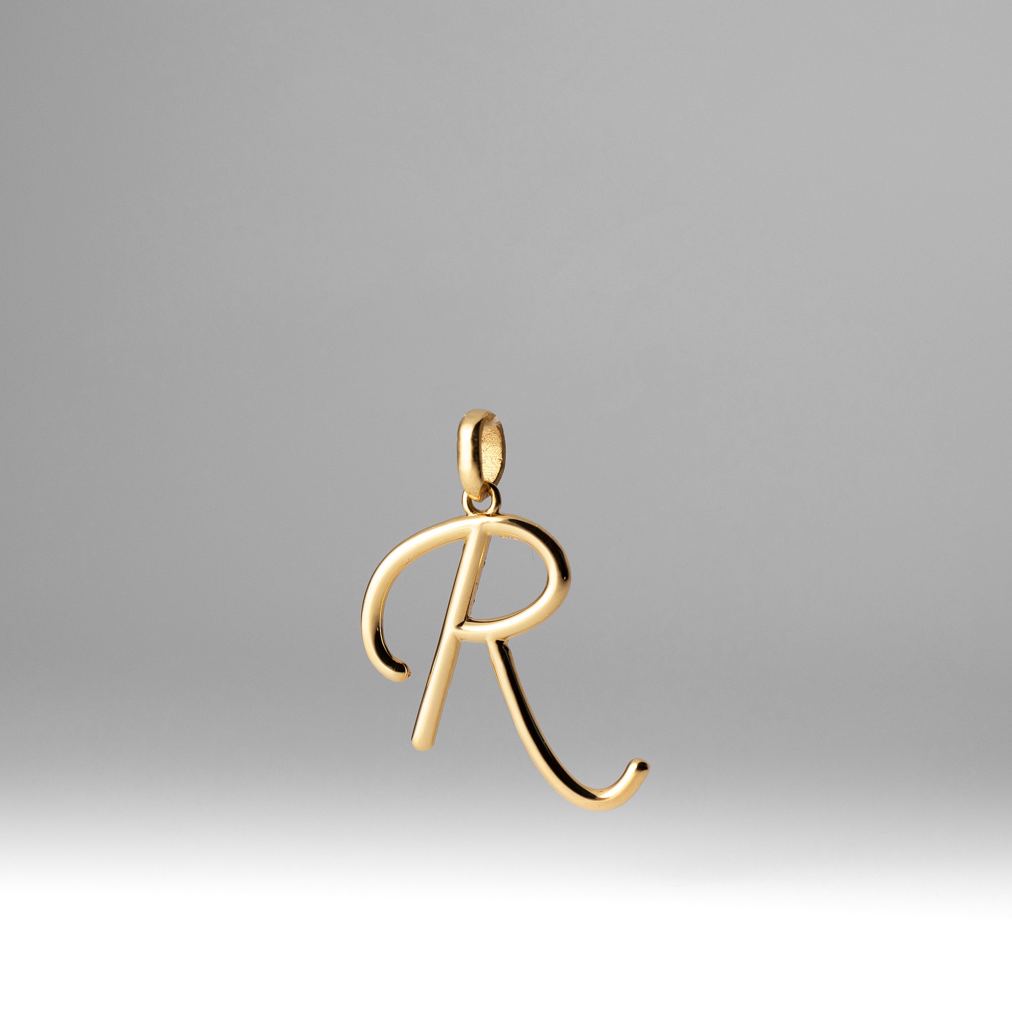 Gold Modern Cursive 'R' Large Pendant - Charlie & Co. Jewelry