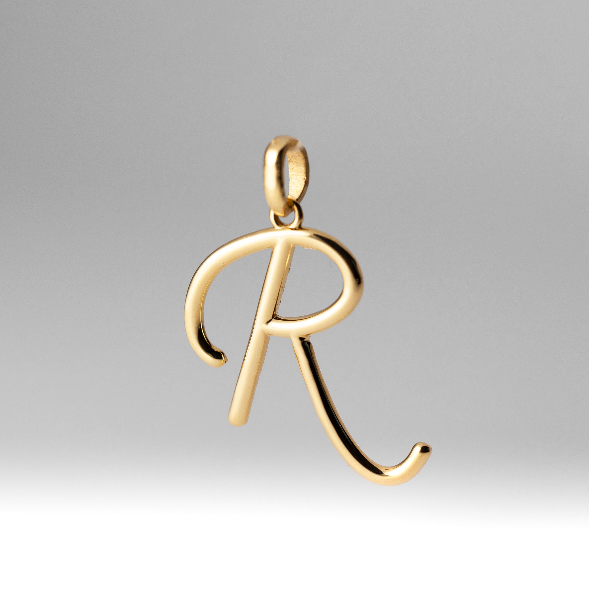 Gold Modern Cursive 'R' Large Pendant - Charlie & Co. Jewelry