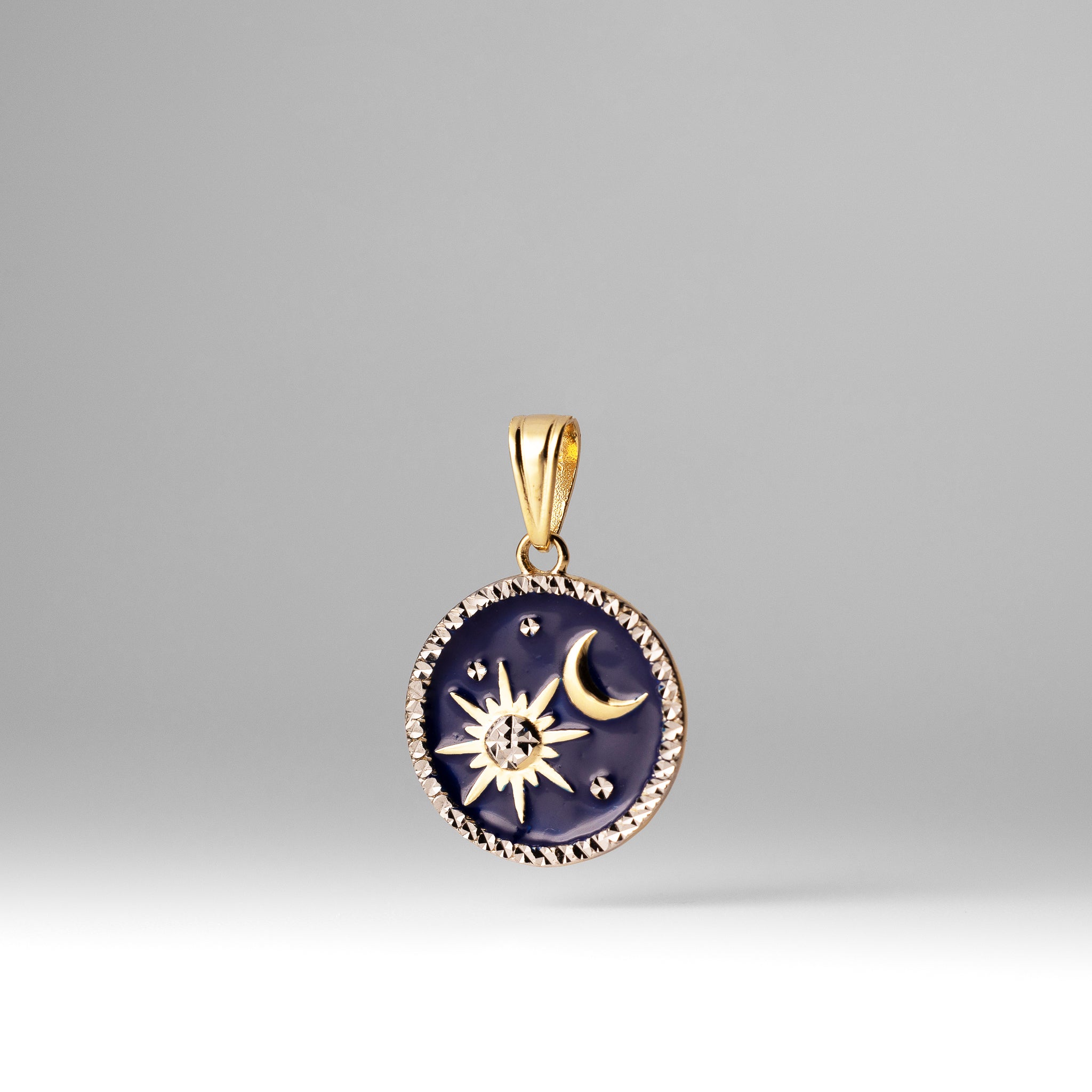 Gold Diamond-Cut Enameled Sun and Moon Pendant - Model C4889 - Charlie & Co. Jewelry