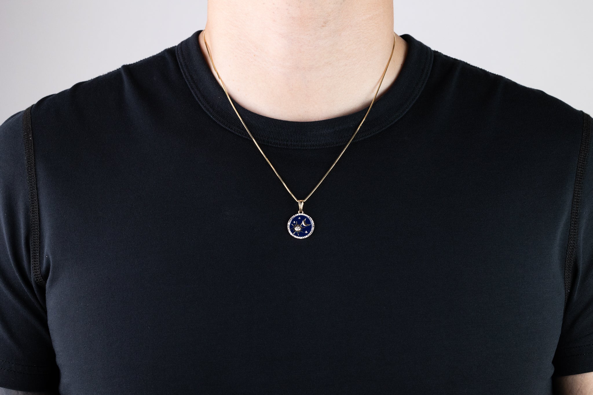 Gold Diamond-Cut Enameled Sun and Moon Pendant - Model C4889 - Charlie & Co. Jewelry