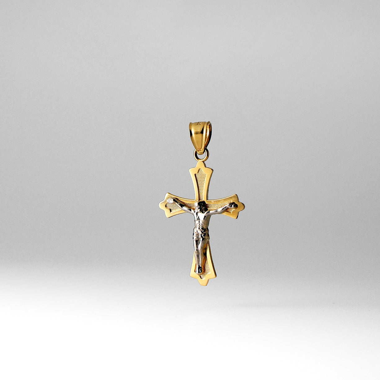 Gold Jesus Crucifix Cross Religious Pendant Two-Tones - Model 39 - Charlie & Co. Jewelry