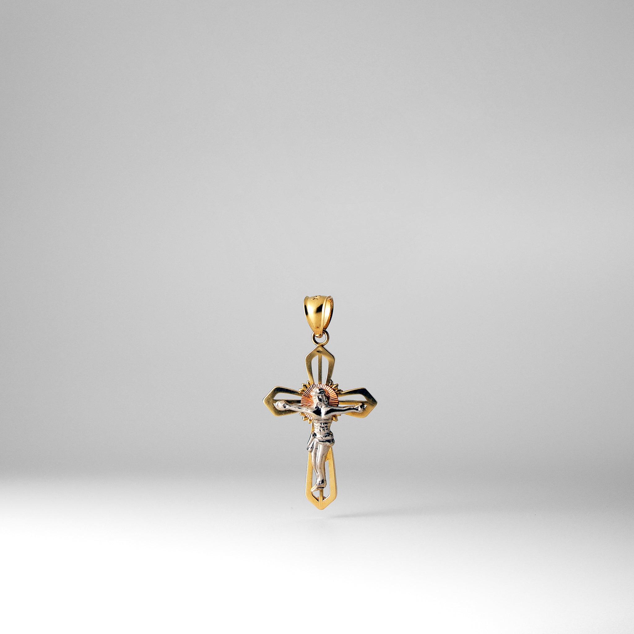Gold Jesus Crucifix Cross Three-Tones Pendant - Model 26 - Charlie & Co. Jewelry