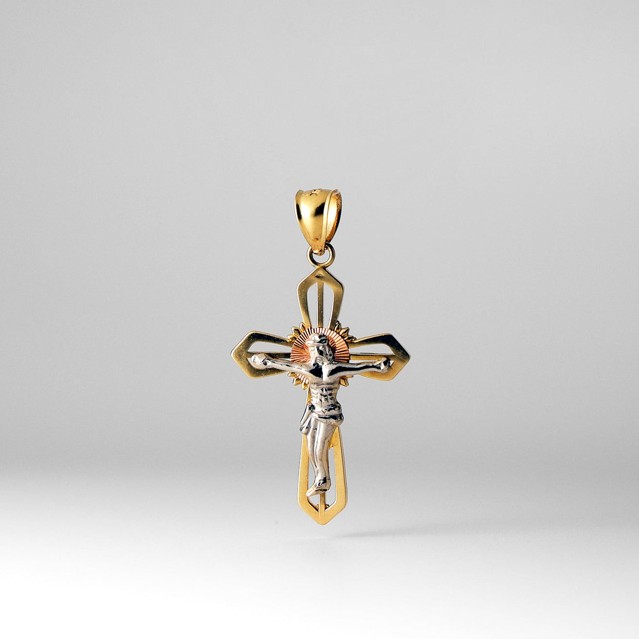 Gold Jesus Crucifix Cross Three-Tones Pendant - Model 26 - Charlie & Co. Jewelry