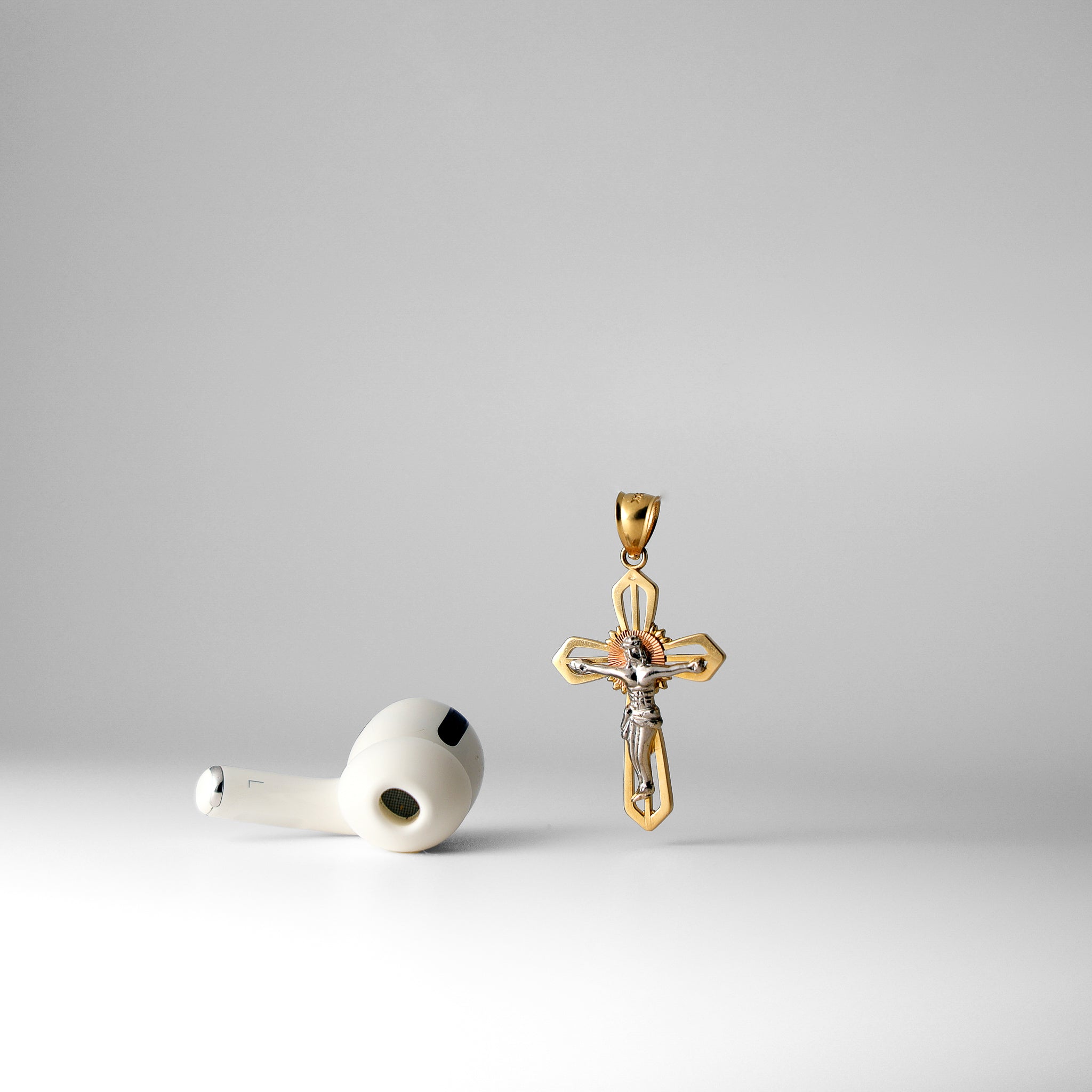 Gold Jesus Crucifix Cross Three-Tones Pendant - Model 26 - Charlie & Co. Jewelry