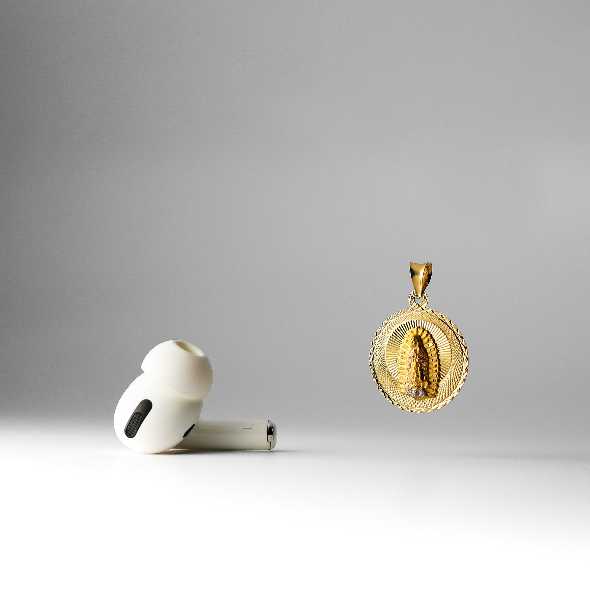 Gold Virgin Mary Stamp Religious Pendant - Model 297 - Charlie & Co. Jewelry