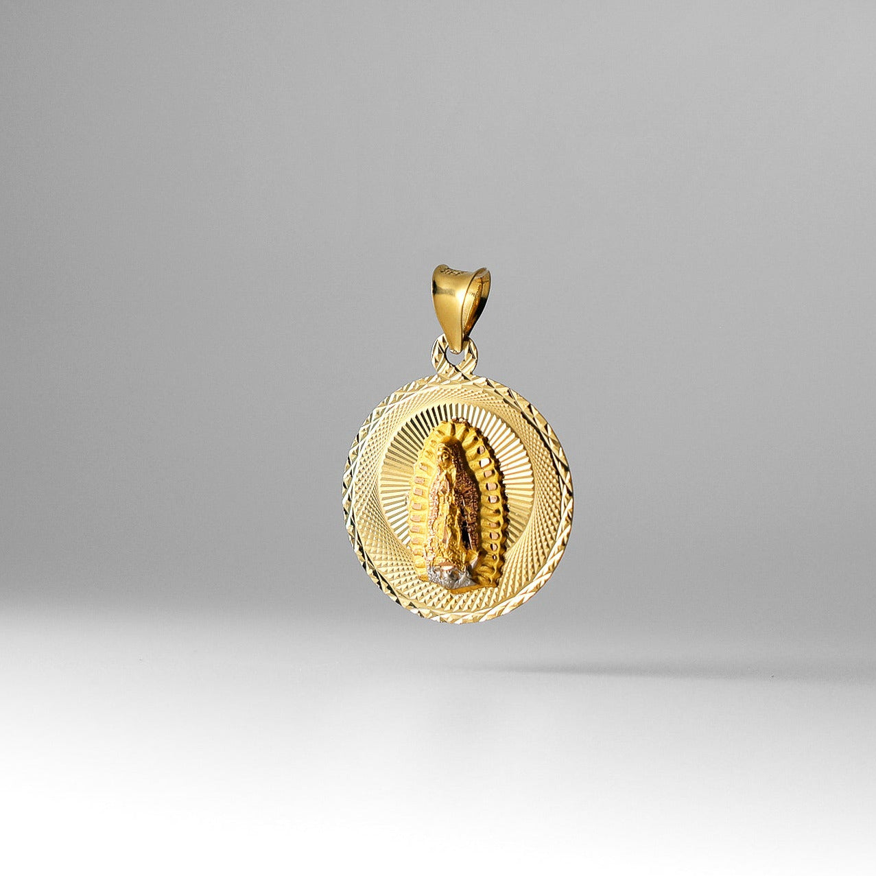 Gold Virgin Mary Stamp Religious Pendant - Model 297 - Charlie & Co. Jewelry