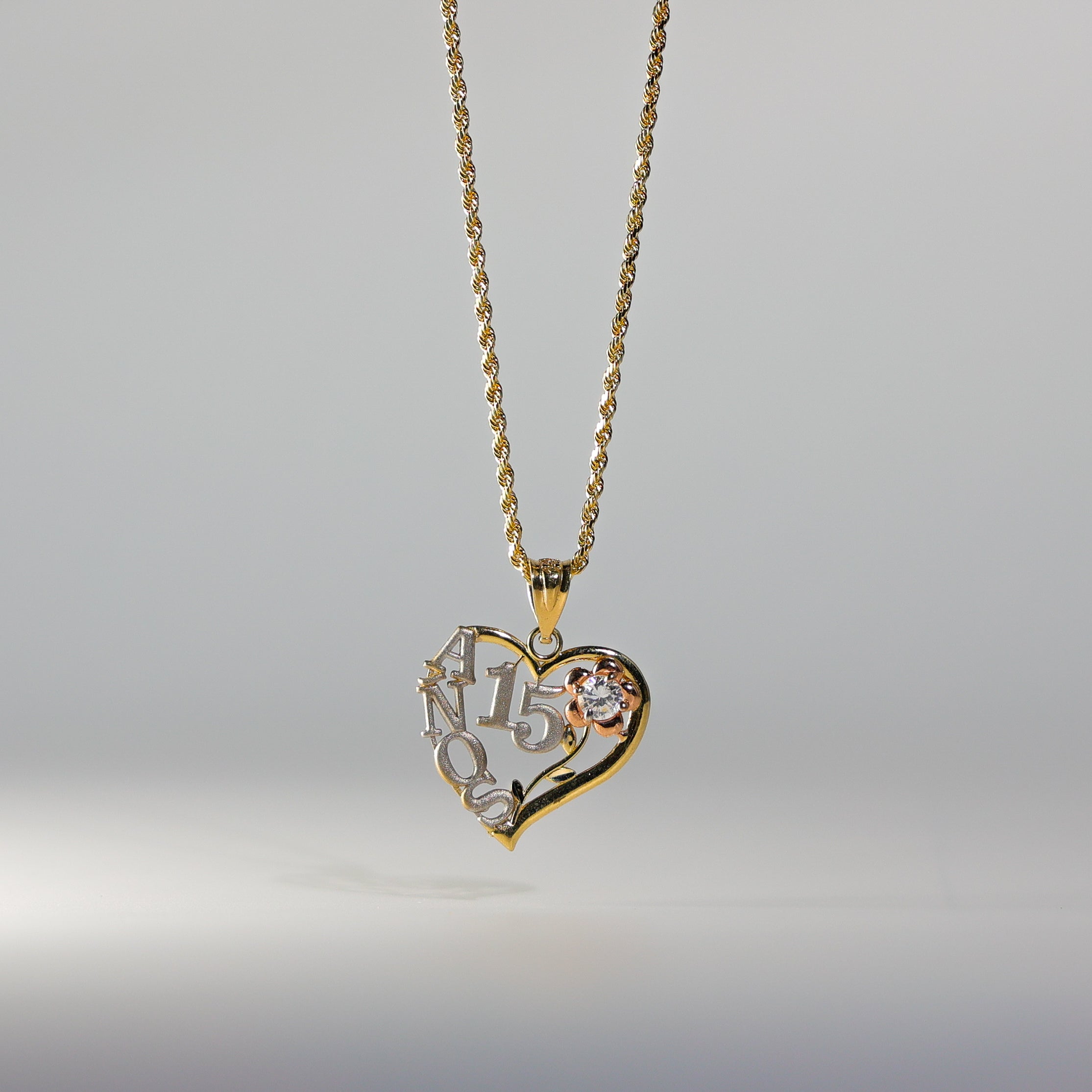 Gold 3 Colors Sweet 15 Years Pendant Model-358 - Charlie & Co. Jewelry