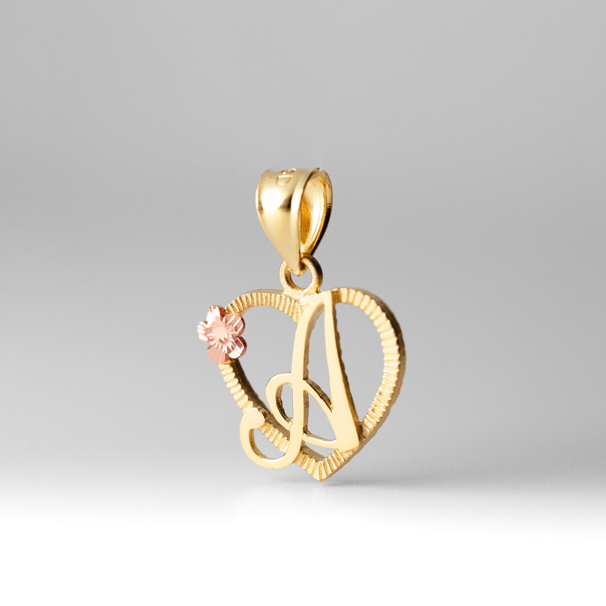 Gold Script Letter 'A' Heart Charm with Floral Accent - Charlie & Co. Jewelry