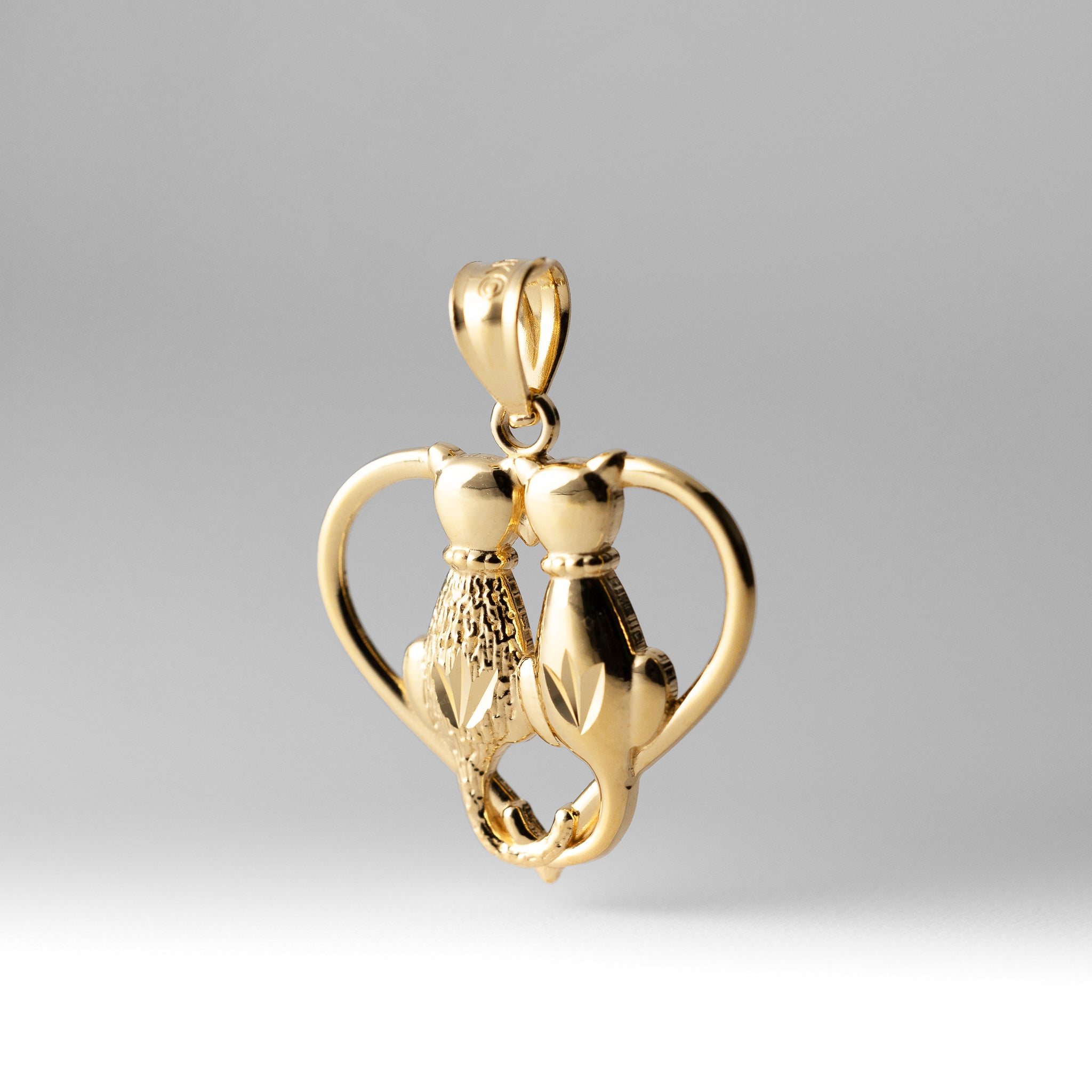 Gold Sitting Cats in Heart Pendant - Charlie & Co. Jewelry