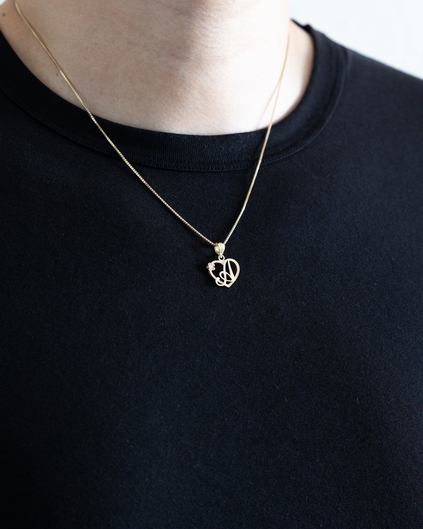 Gold Script Letter 'A' Heart Charm with Floral Accent - Charlie & Co. Jewelry
