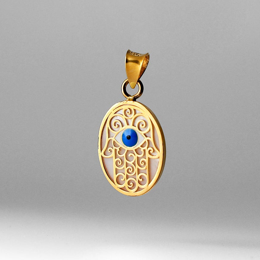 Gold Evil Eye Hamsa Oval Medal - Model 2516 - Charlie & Co. Jewelry