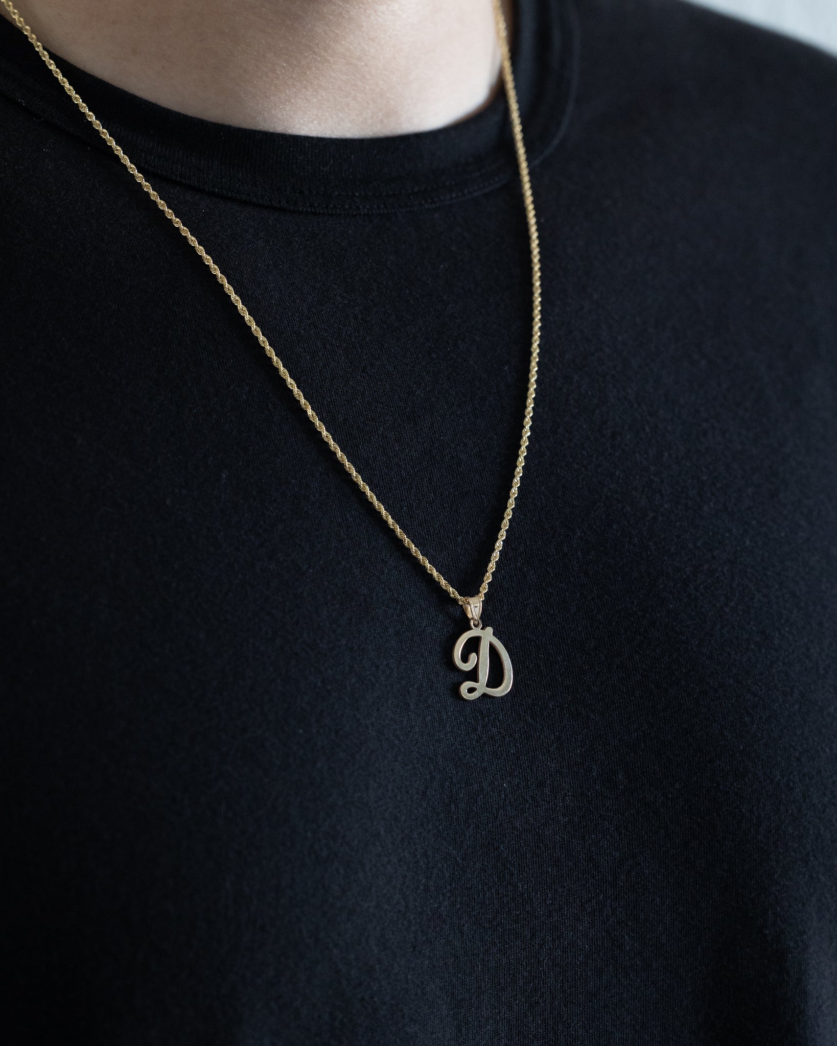 14K Gold Large Letter "D" Script Initial Pendant - Model YC1540D - Charlie & Co. Jewelry