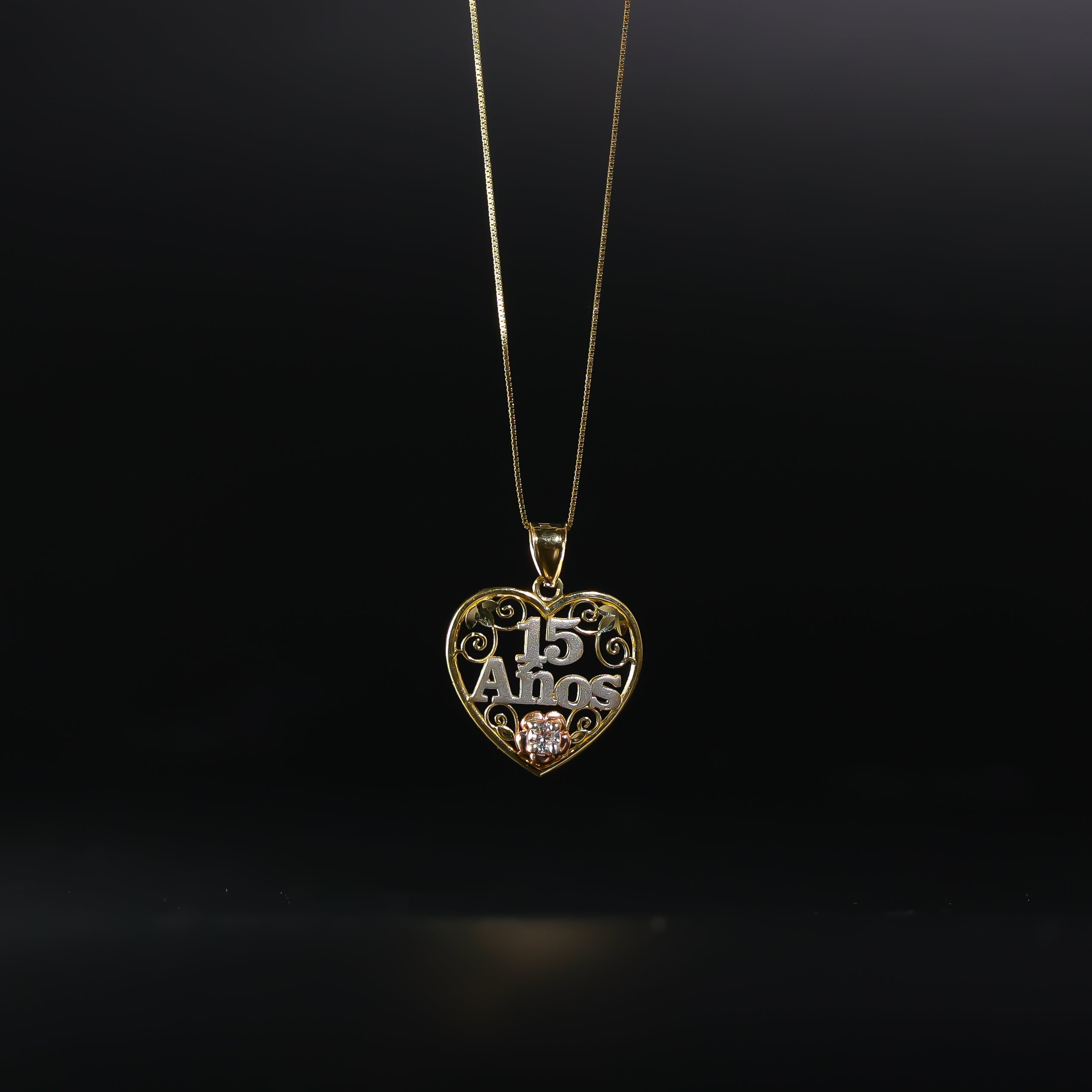 Gold Sweet 15 Anos Heart Pendant Model-357 - Charlie & Co. Jewelry