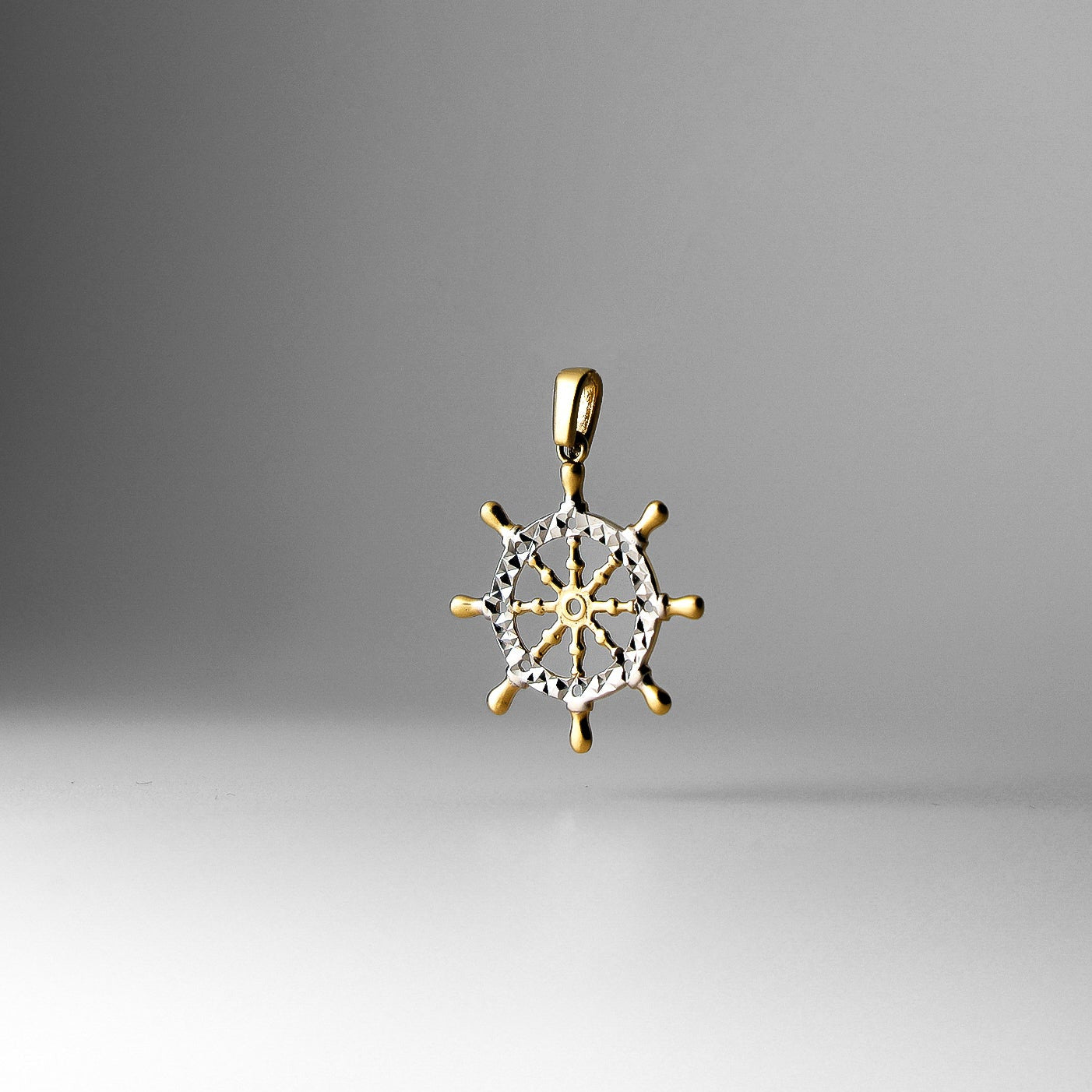 Gold Boat Wheel Pendant Two-Tones Model-2333 - Charlie & Co. Jewelry