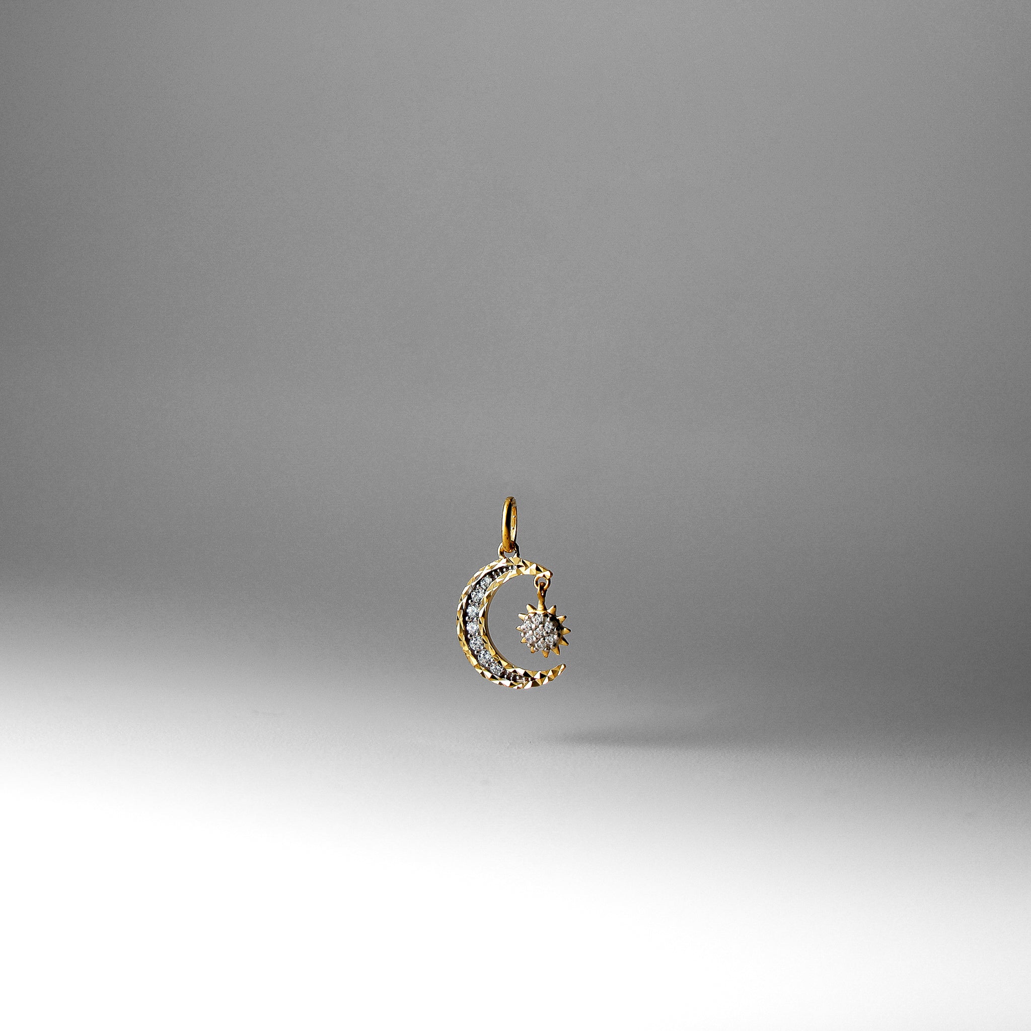 Gold CZ Diamond-Cut Moon and Star Pendant Necklace Model-YC1465 - Charlie & Co. Jewelry