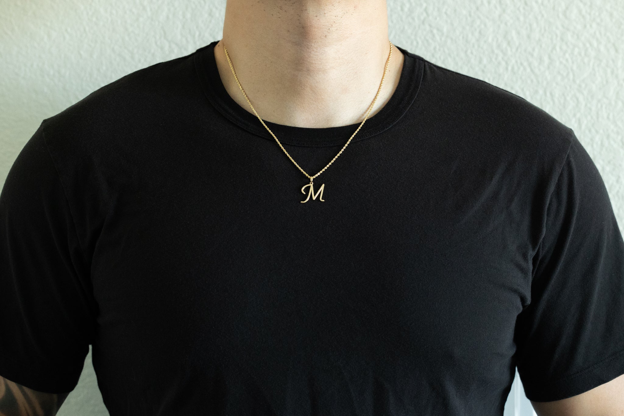 14K Gold Modern Cursive 'M' Large Pendant