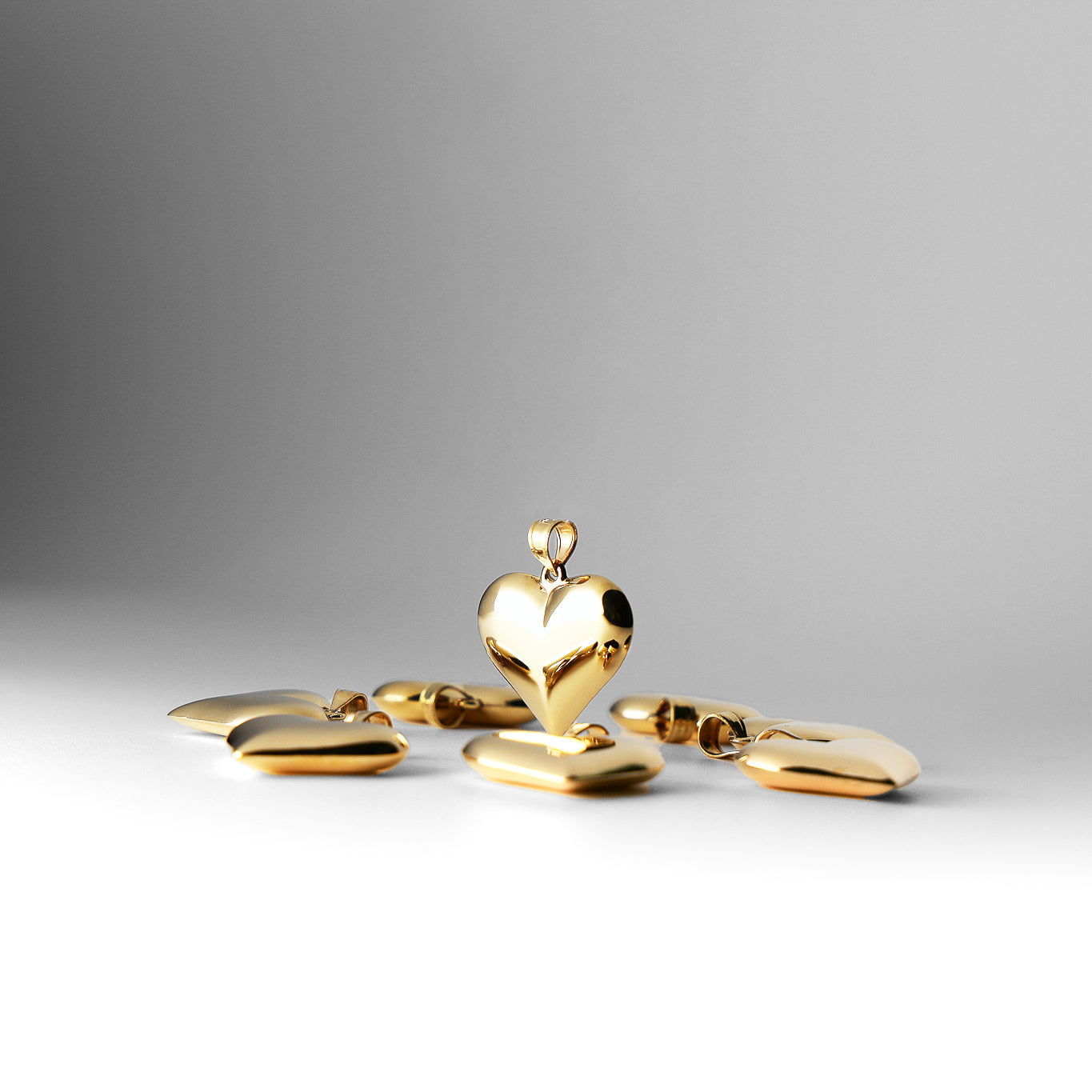 Gold Large Puffed Heart Necklace Charm Model-C2913 - Charlie & Co. Jewelry