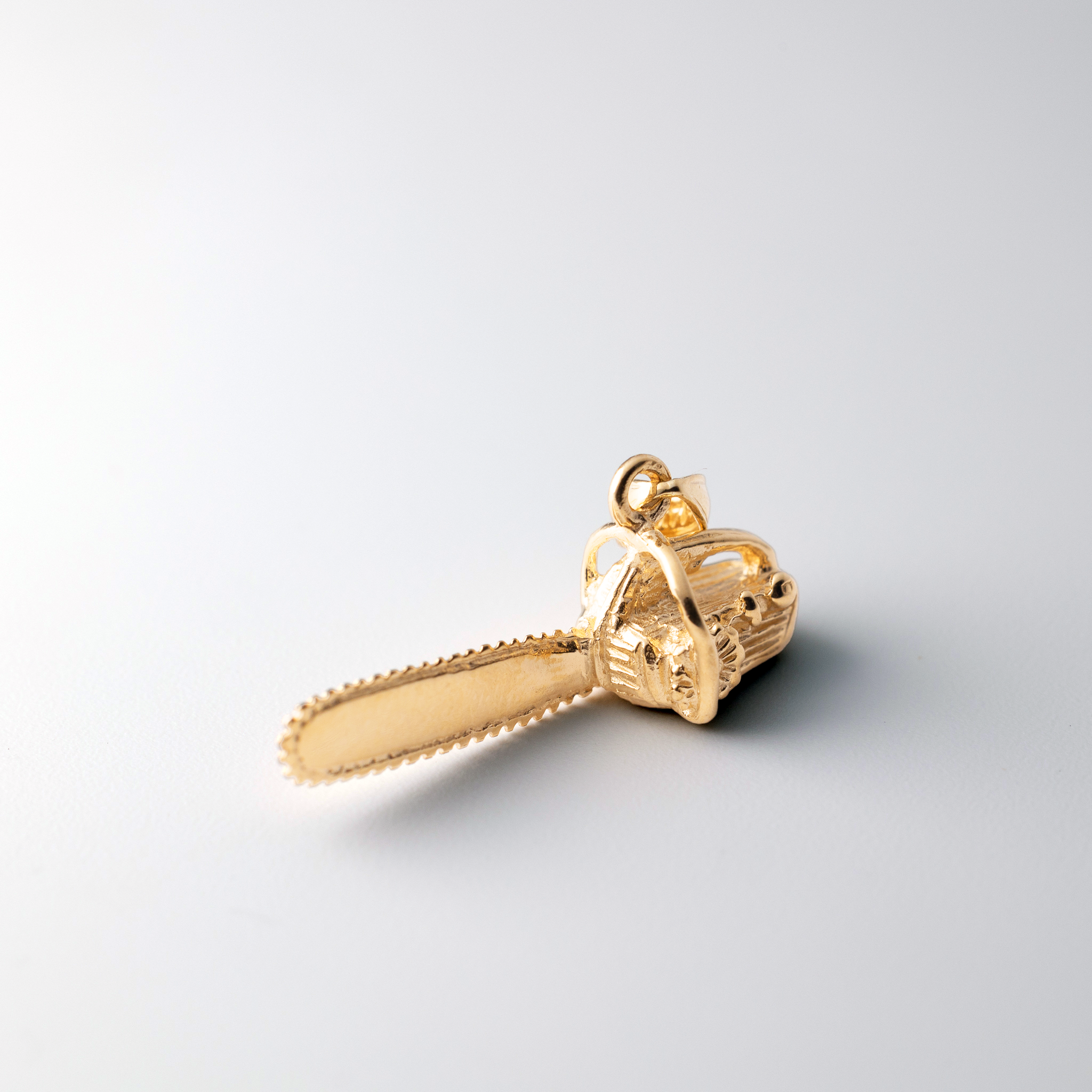 14K Gold 3D Small Chain Saw Pendant