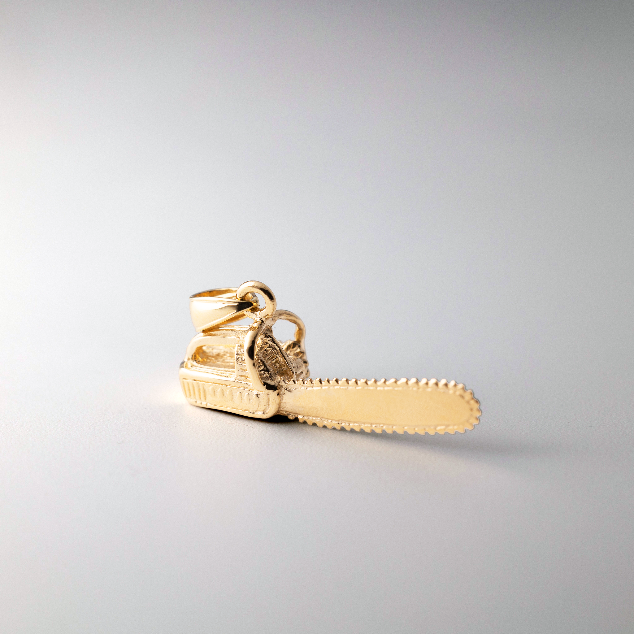 14K Gold 3D Small Chain Saw Pendant