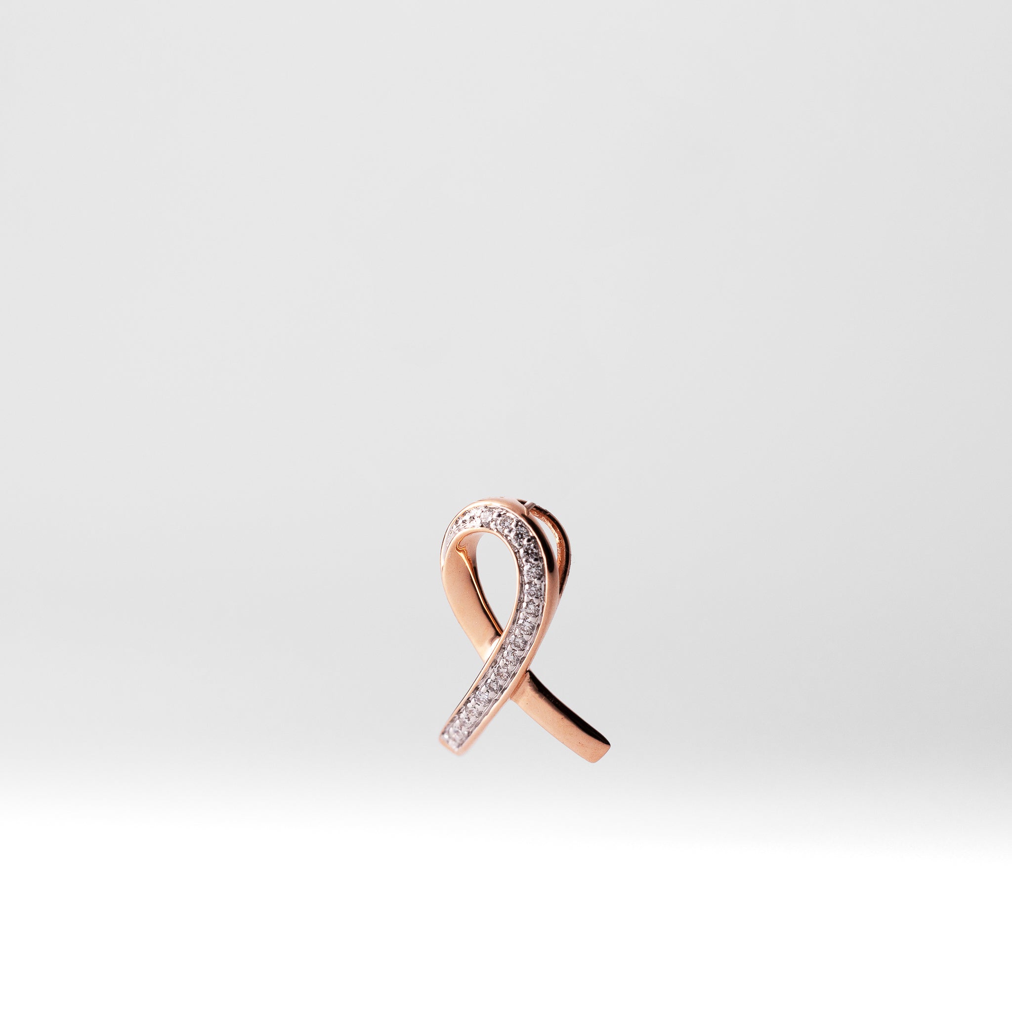 Rose 14K Gold Diamond Awareness Ribbon Pendant