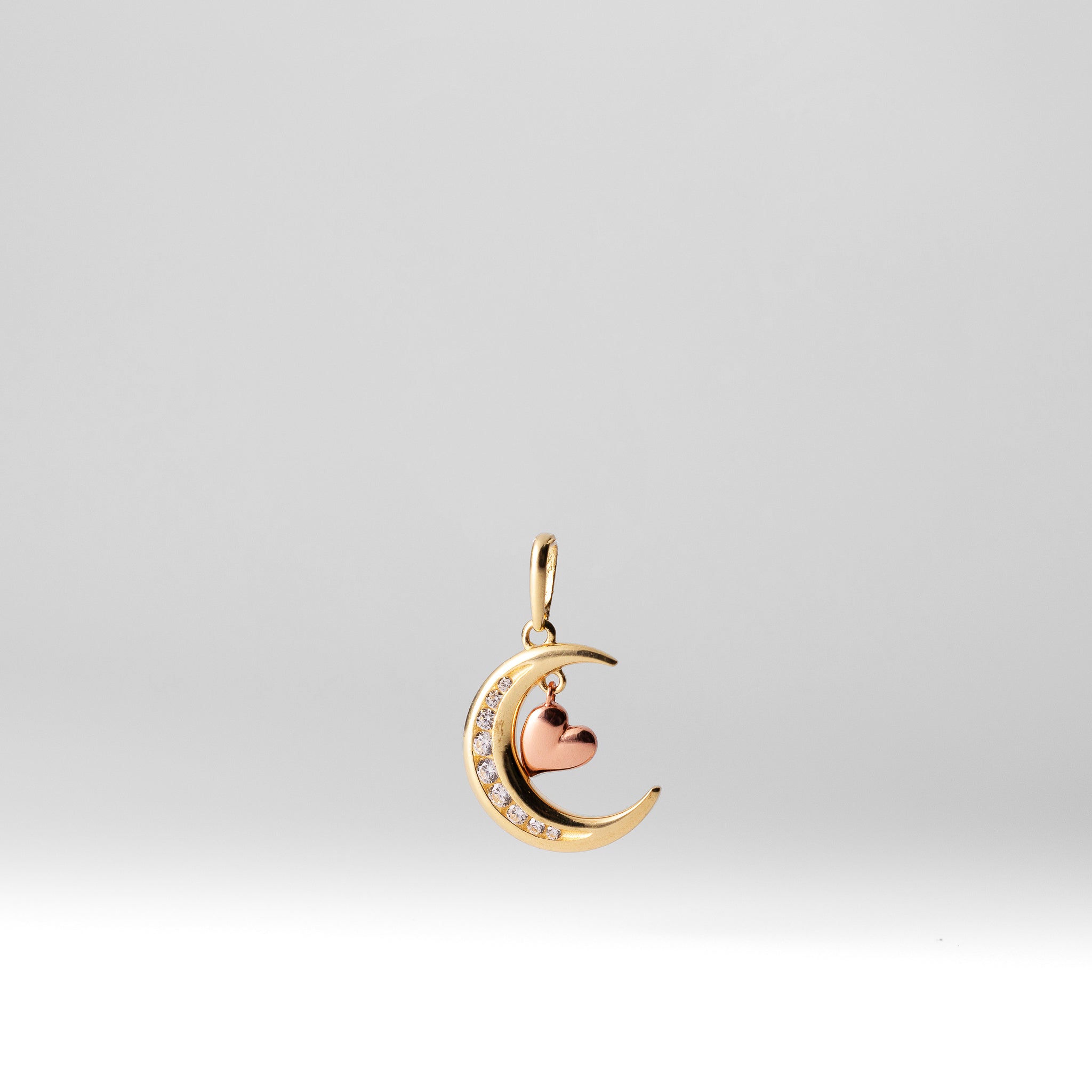 14K Gold CZ Moon Heart Pendant - Model YC1467