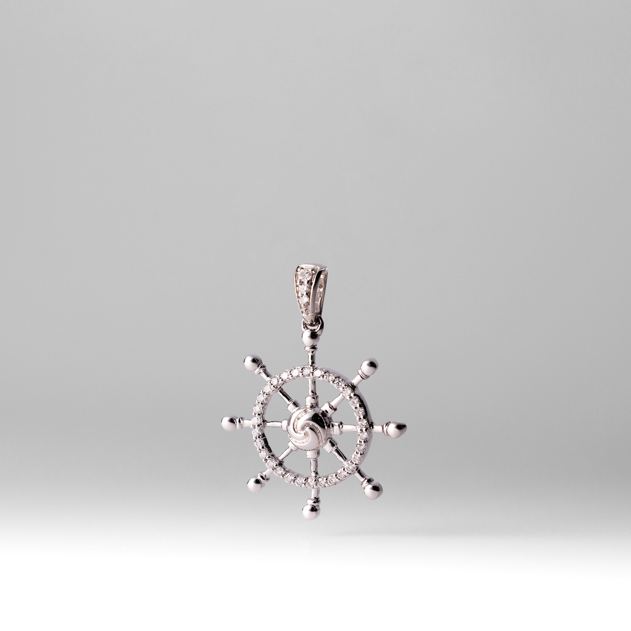 White 14K Gold 1/6ct. Diamond Ship Wheel Pendant - Model PM4050-016-WA
