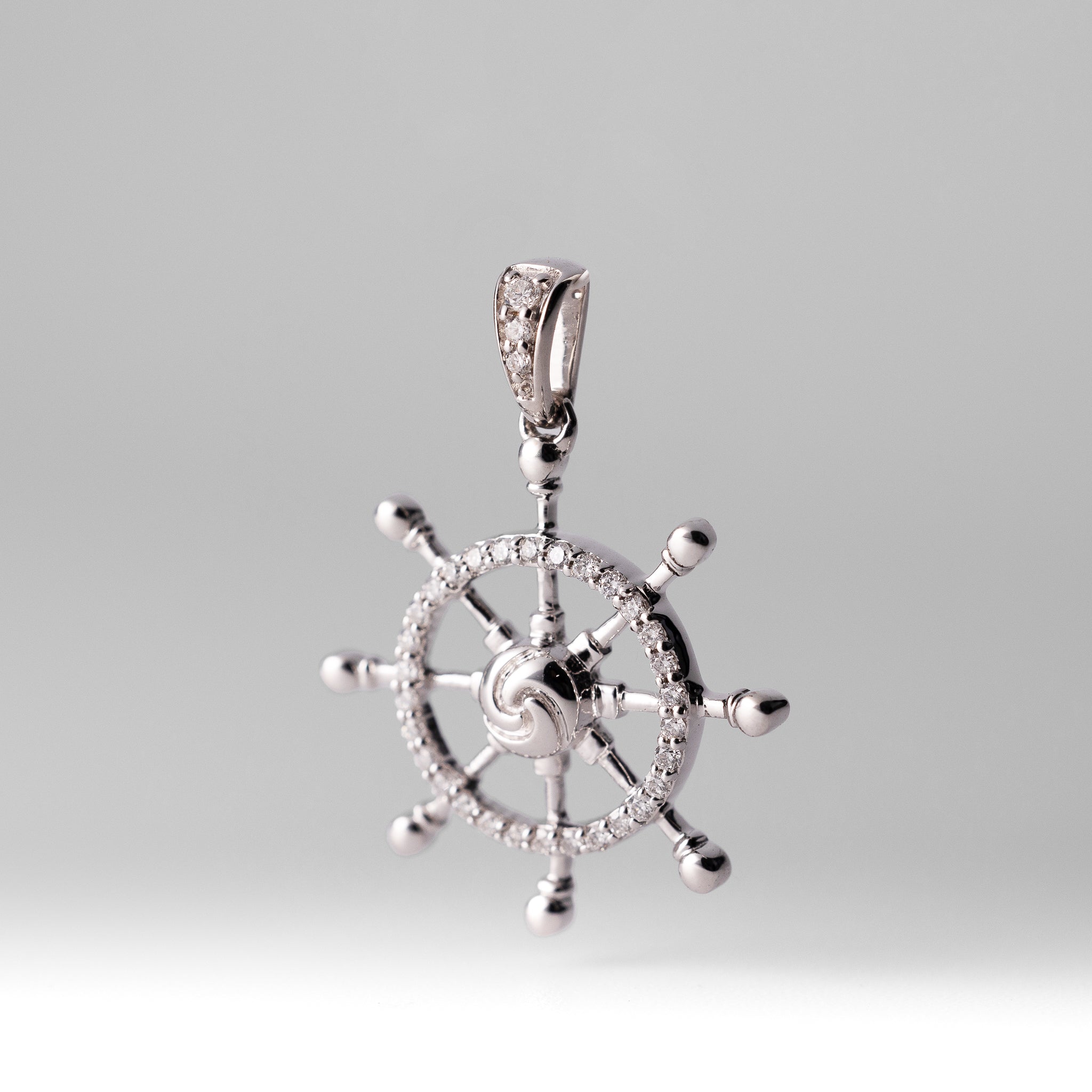 White 14K Gold 1/6ct. Diamond Ship Wheel Pendant - Model PM4050-016-WA