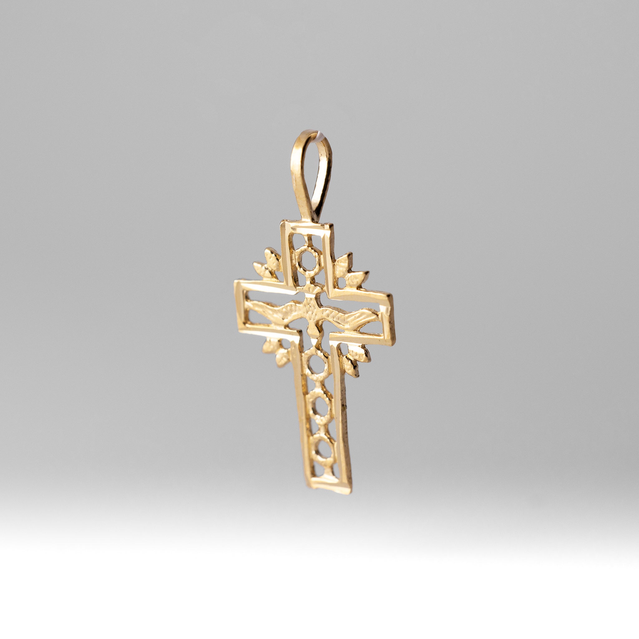 14K Gold Cross With Holy Spirit Dove Pendant - Model 1463
