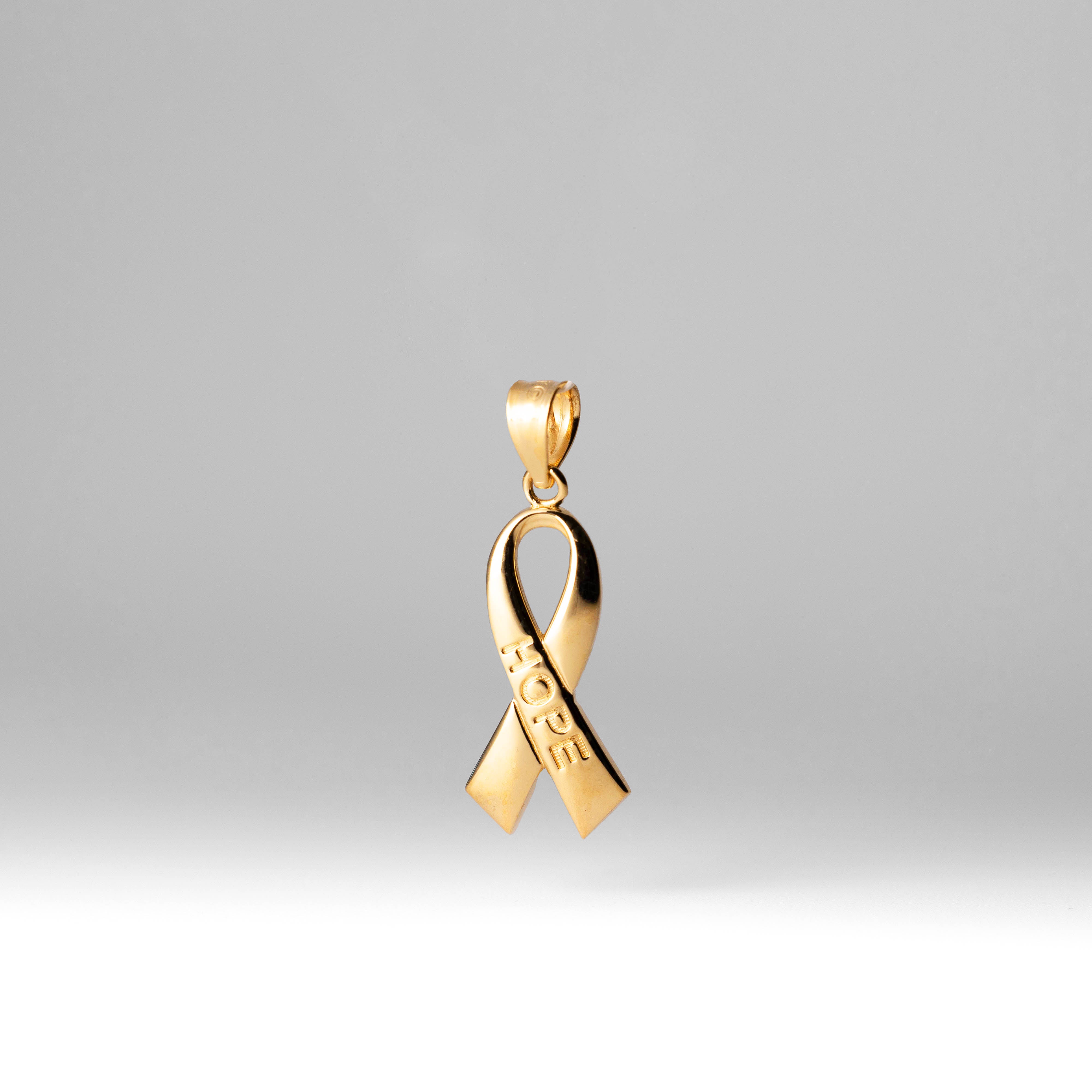 14K Gold Polished 'HOPE' Ribbon Pendant