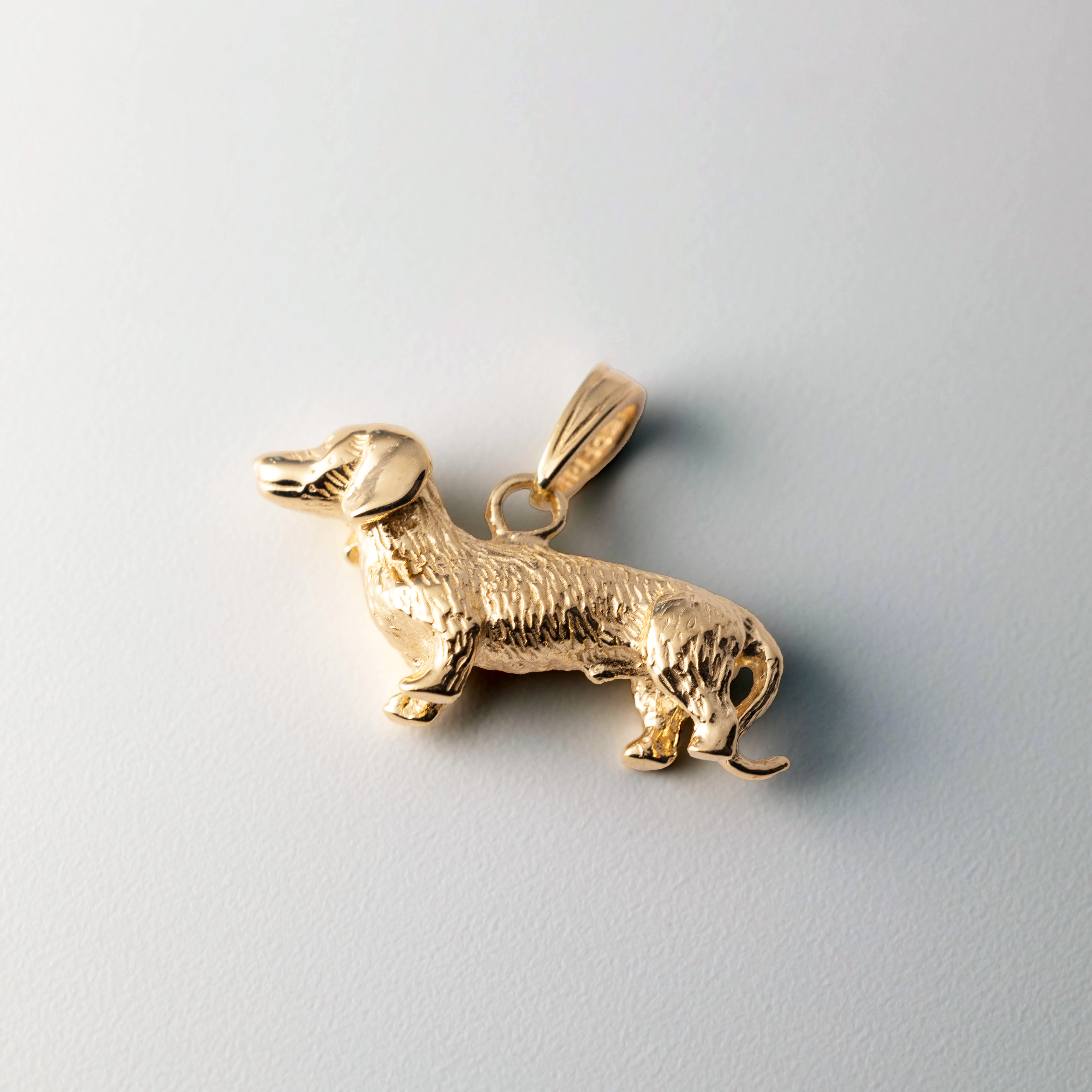 14K Gold Polished 3D Wire-Haired Dachshund Pendant