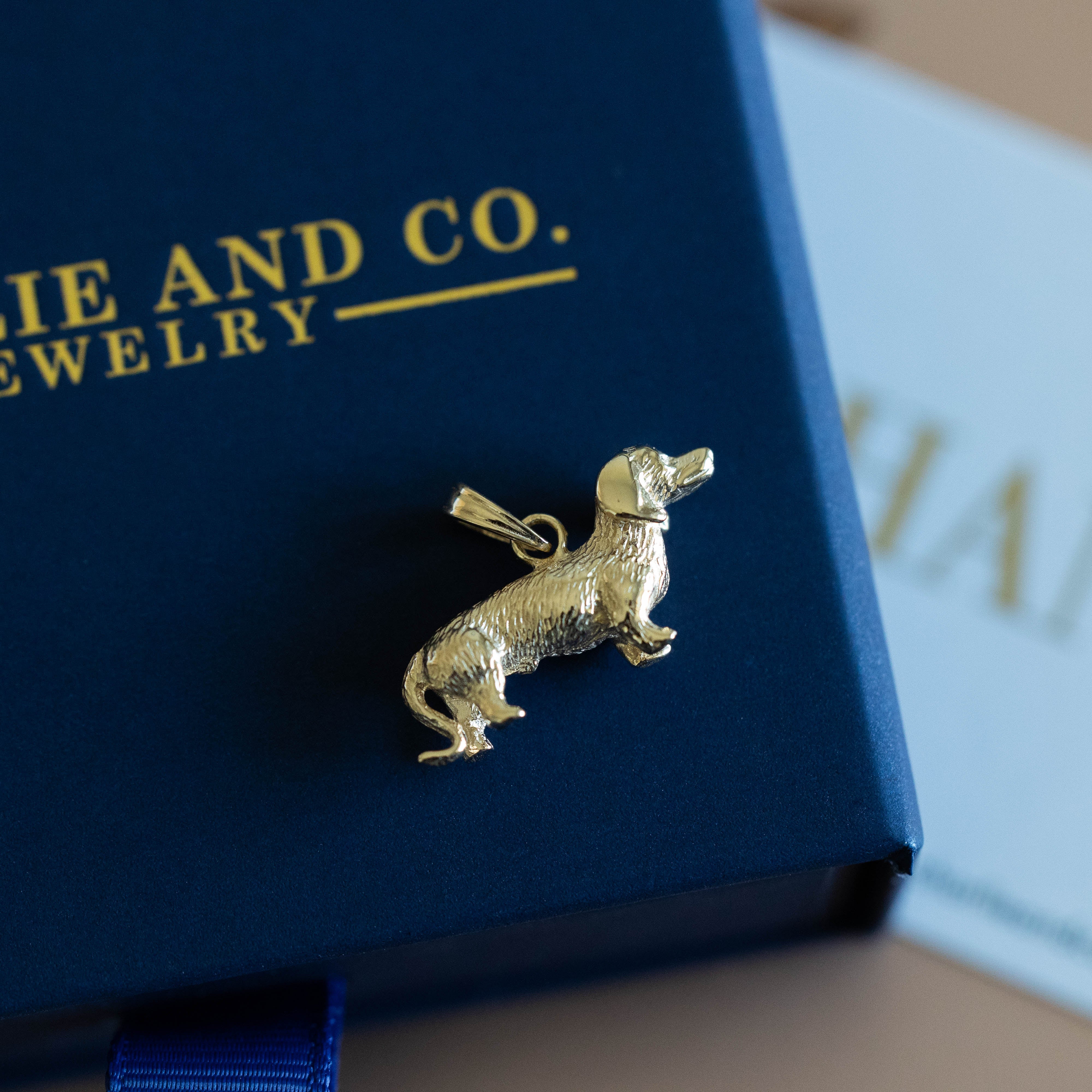 14K Gold Polished 3D Wire-Haired Dachshund Pendant - Charlie & Co. Jewelry