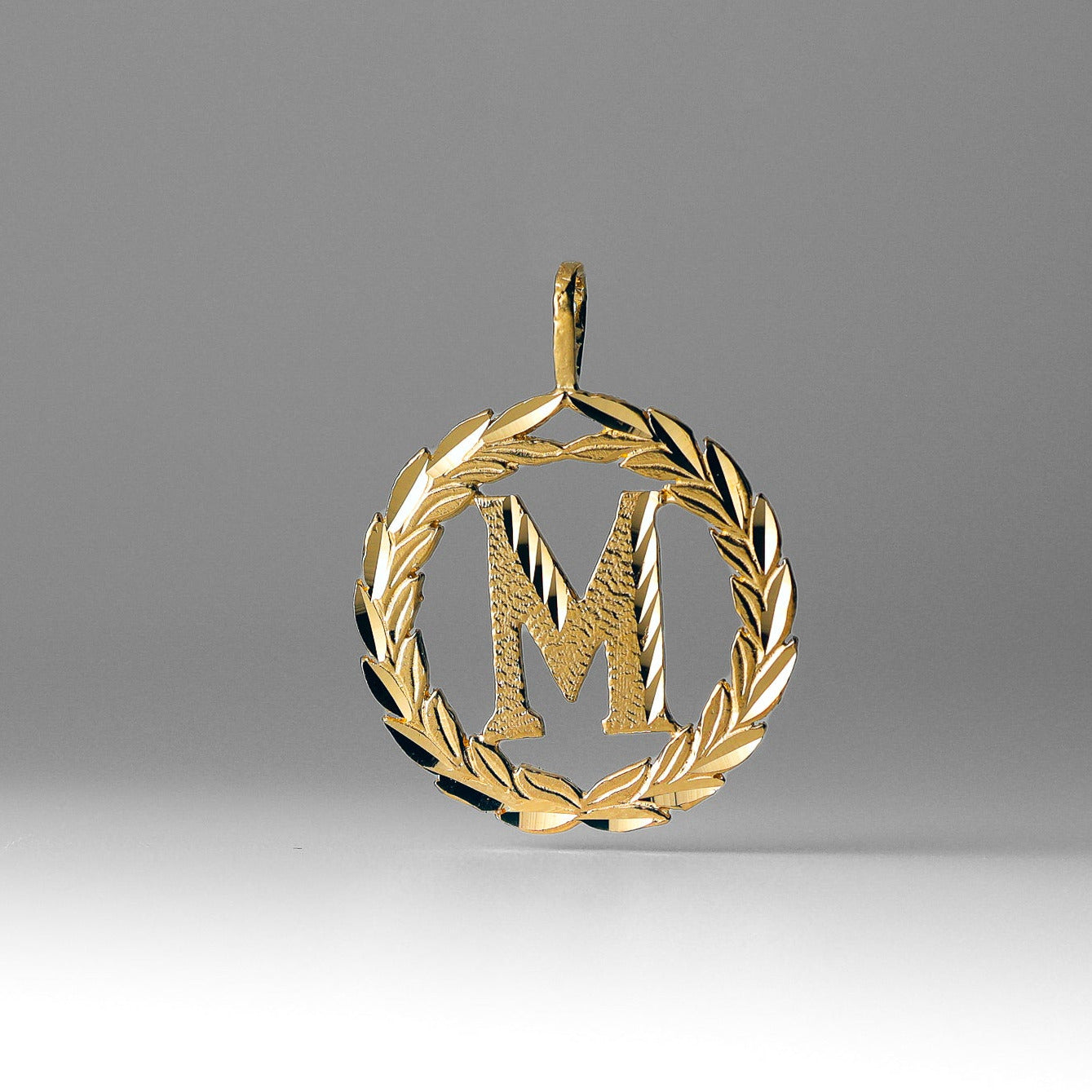 Gold Wreath M Initial Pendant | A-Z Pendants - Charlie & Co. Jewelry