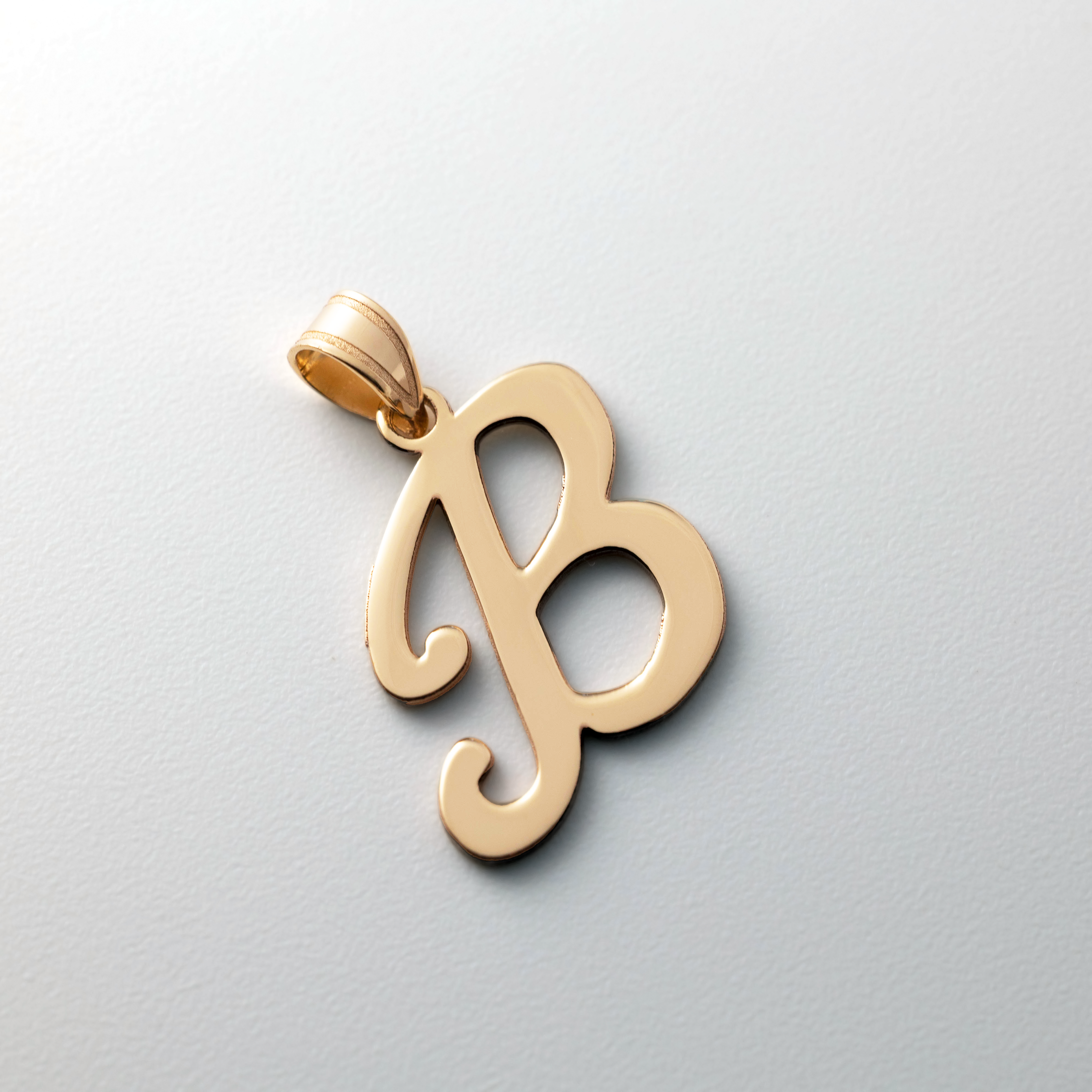 14K Gold Large Letter "B" Script Initial Pendant - Model YC1540B - Charlie & Co. Jewelry