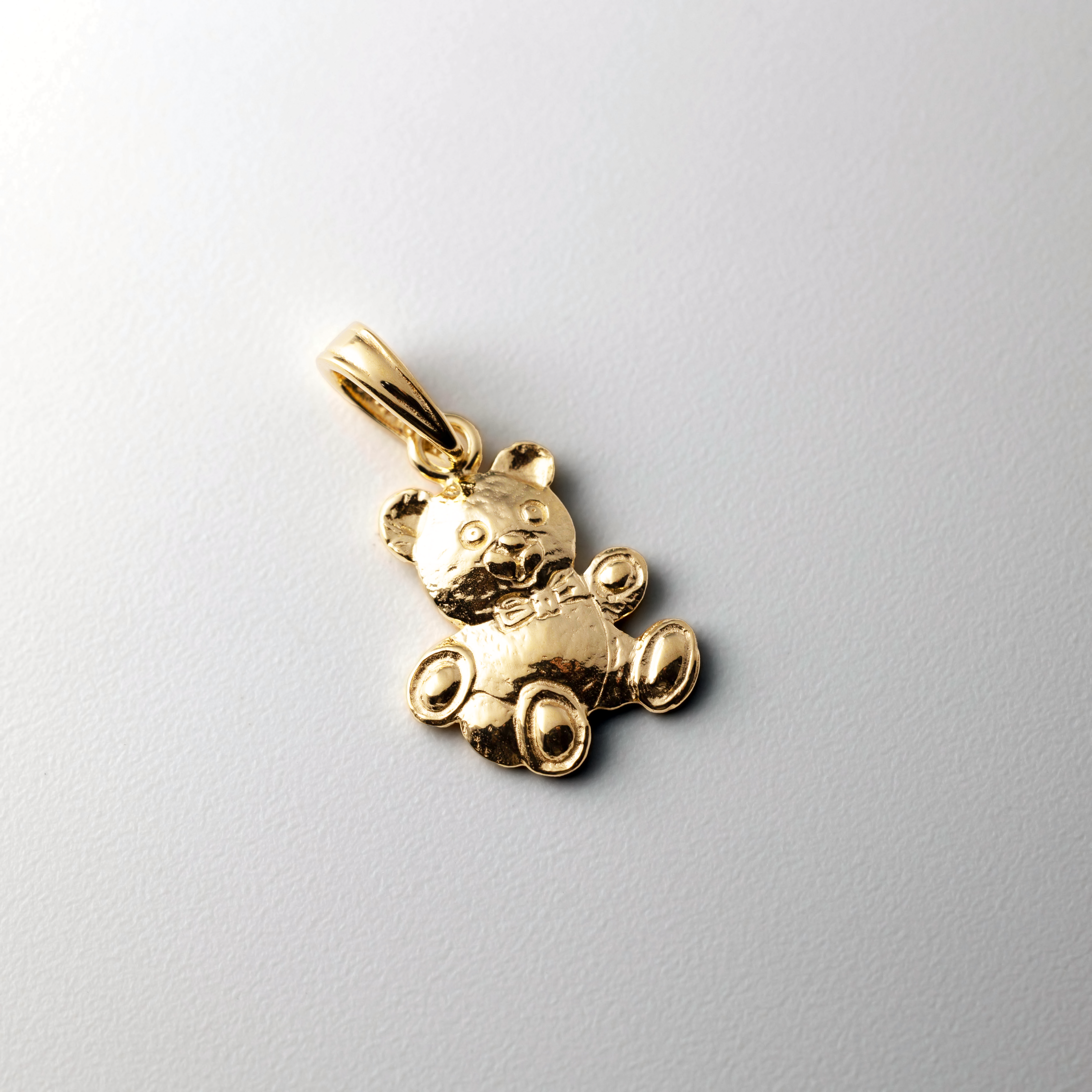 14K Gold Textured Teddy Bear Pendant - Model D4002