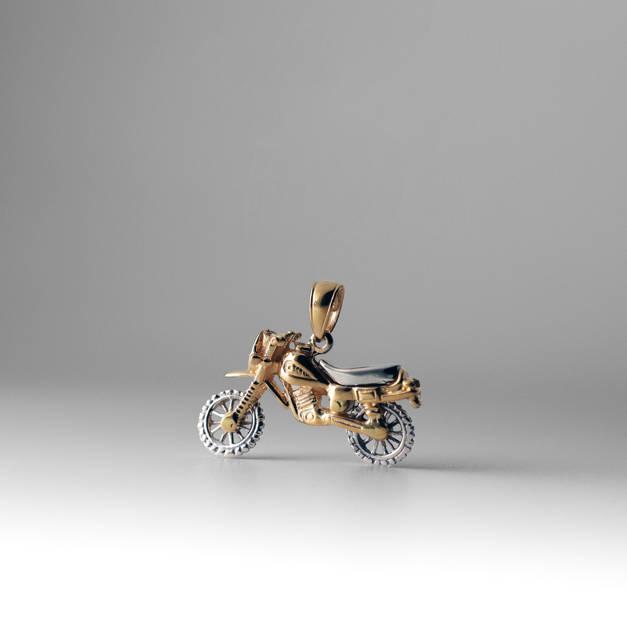 Gold Two-Tone 3D Moveable Dirt Bike Motorcycle Pendant - Charlie & Co. Jewelry