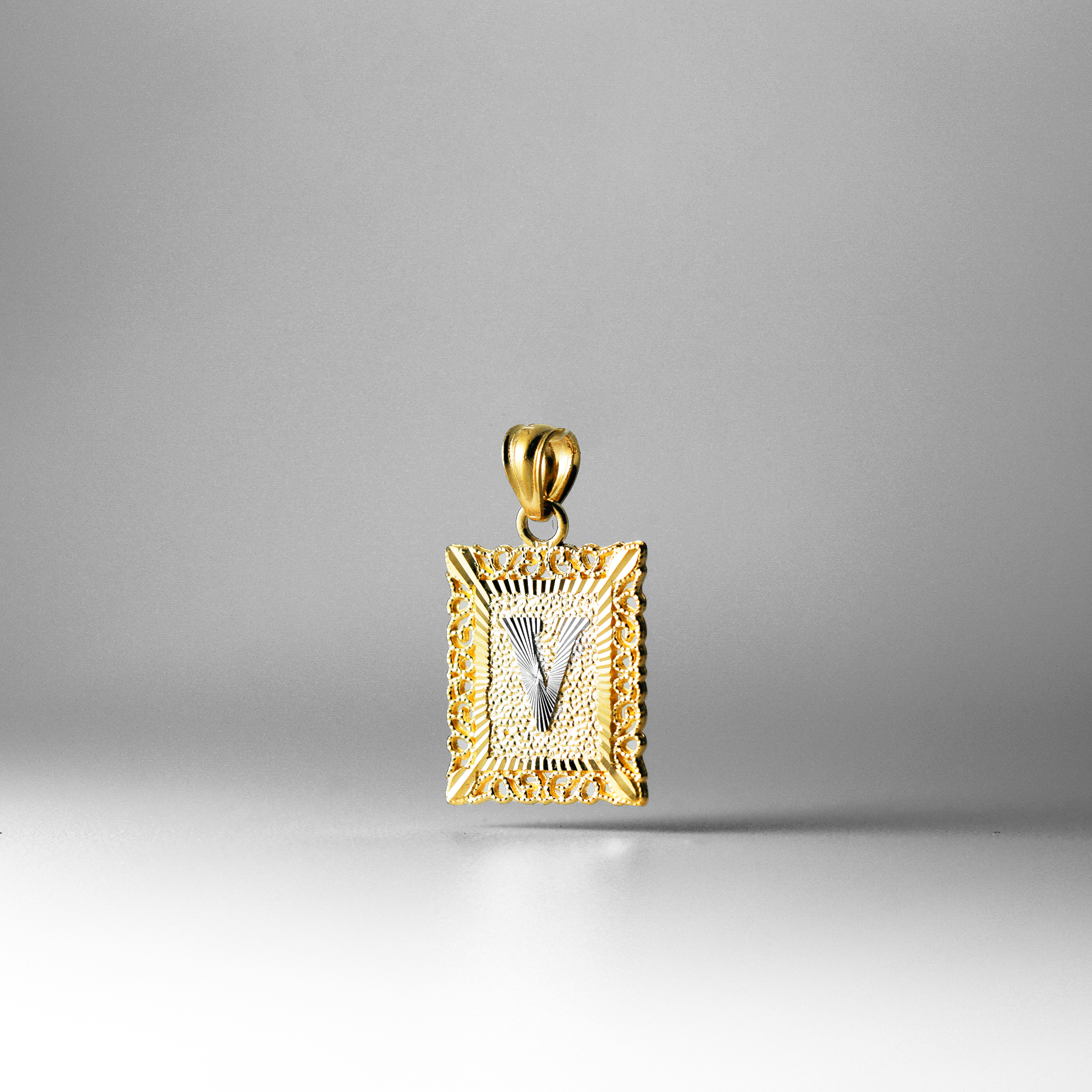 Gold Letter V Filigree Pendants | A-Z Gold Pendants - Charlie & Co. Jewelry