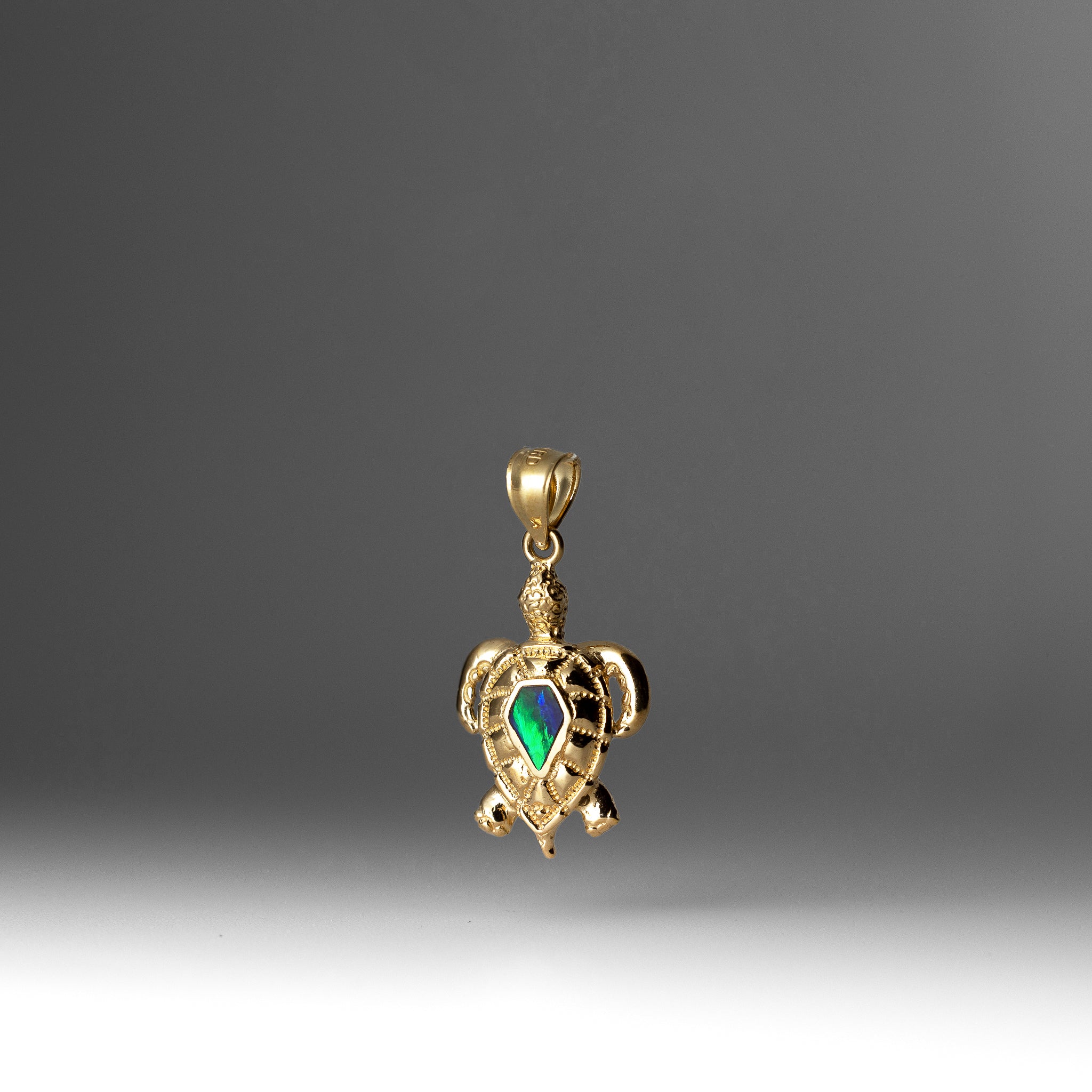 Gold Polished Turtle Pendant with Created Blue Opal Inlay - Charlie & Co. Jewelry