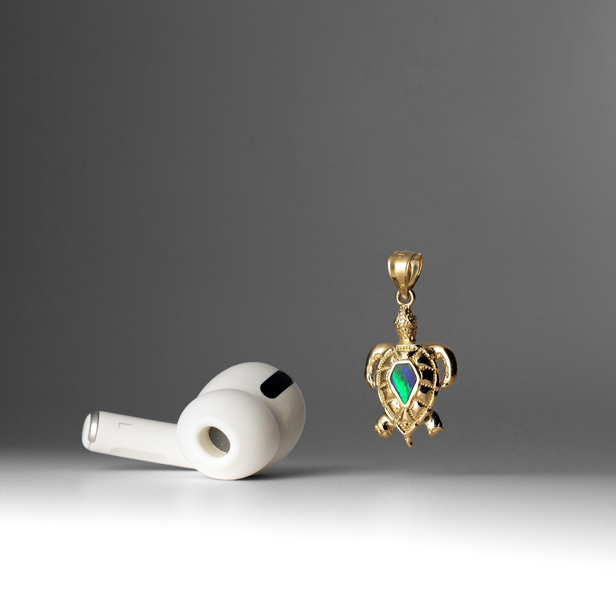 Gold Polished Turtle Pendant with Created Blue Opal Inlay - Charlie & Co. Jewelry