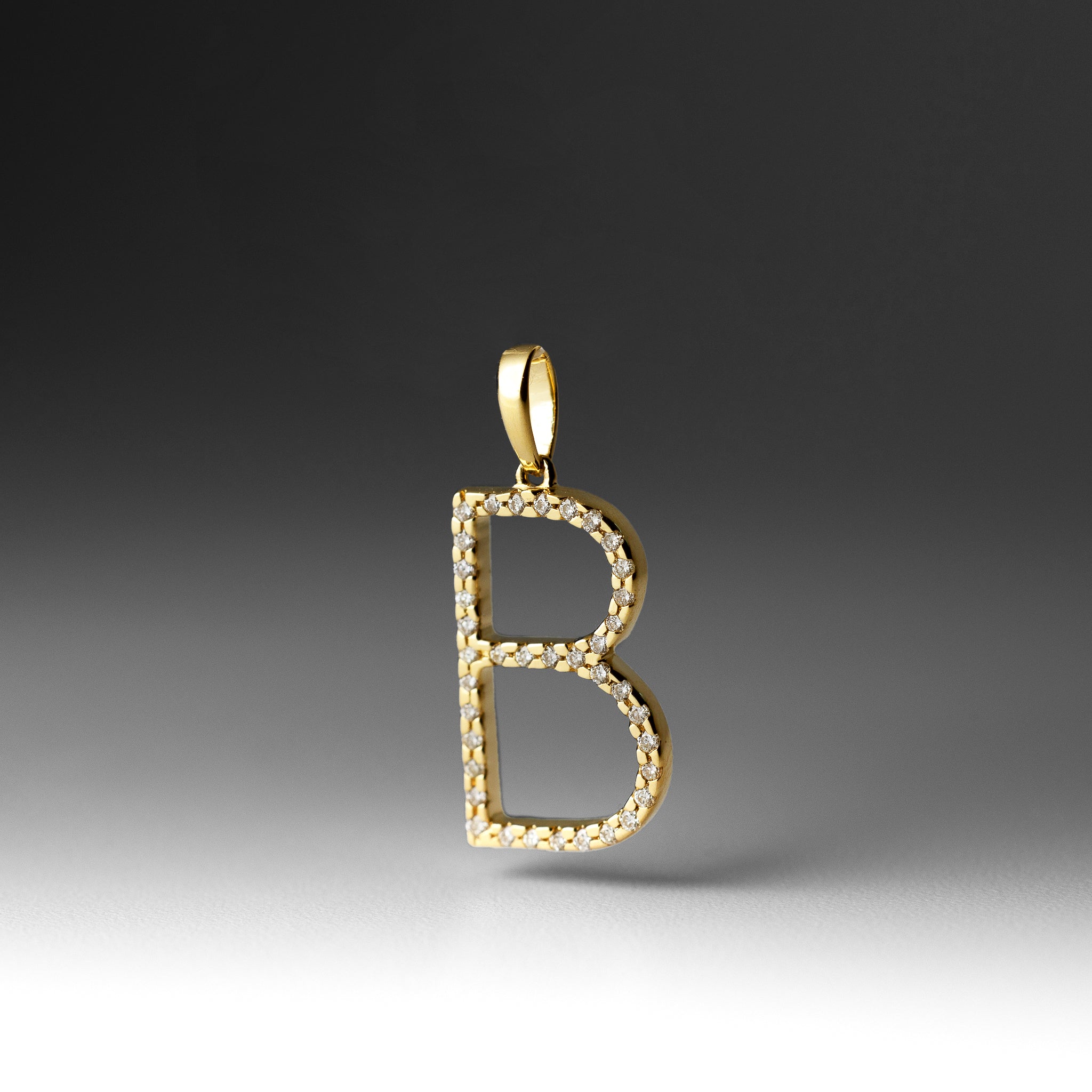 Gold Diamond Letter B Initial Pendant Necklace - Model PM5222B-013-YA - Charlie & Co. Jewelry