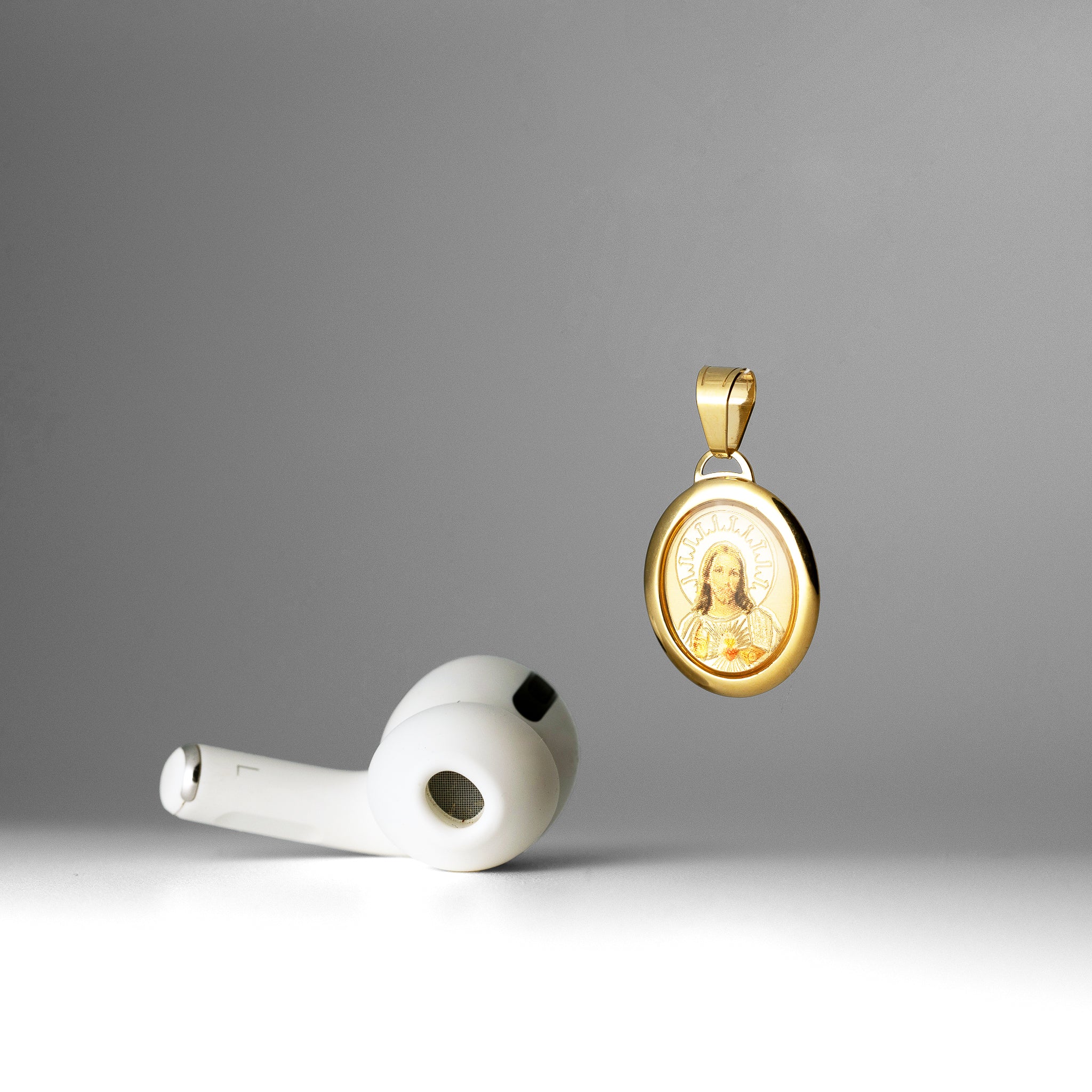 Gold Jesus Heart Oval Enamel Pendant - Model 0174 - Charlie & Co. Jewelry