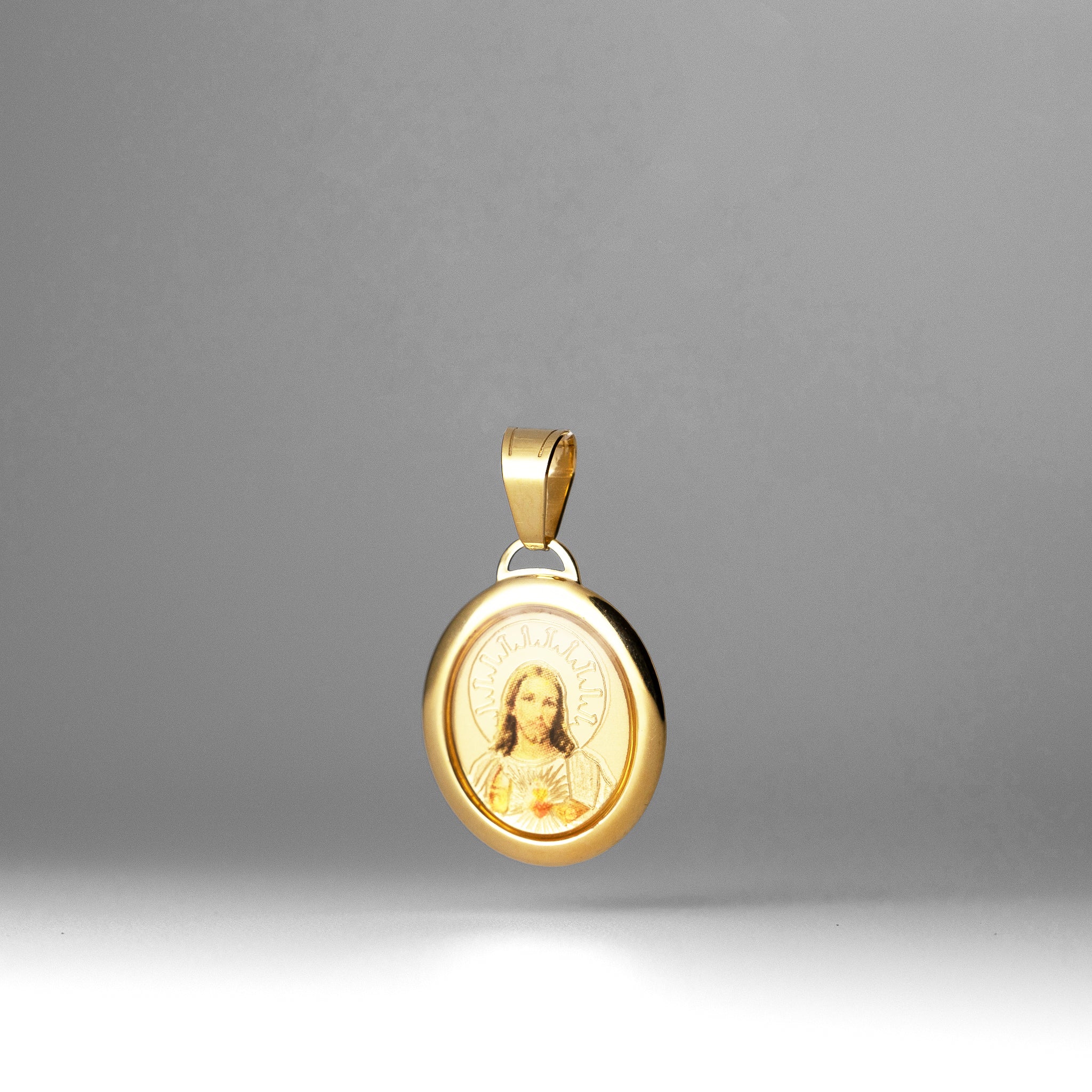 Gold Jesus Heart Oval Enamel Pendant - Model 0174 - Charlie & Co. Jewelry