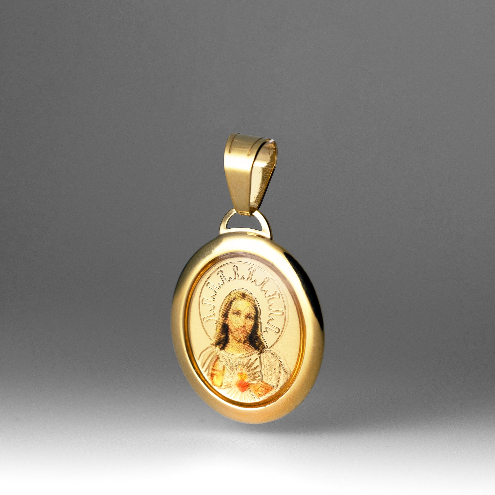 Gold Jesus Heart Oval Enamel Pendant - Model 0174 - Charlie & Co. Jewelry