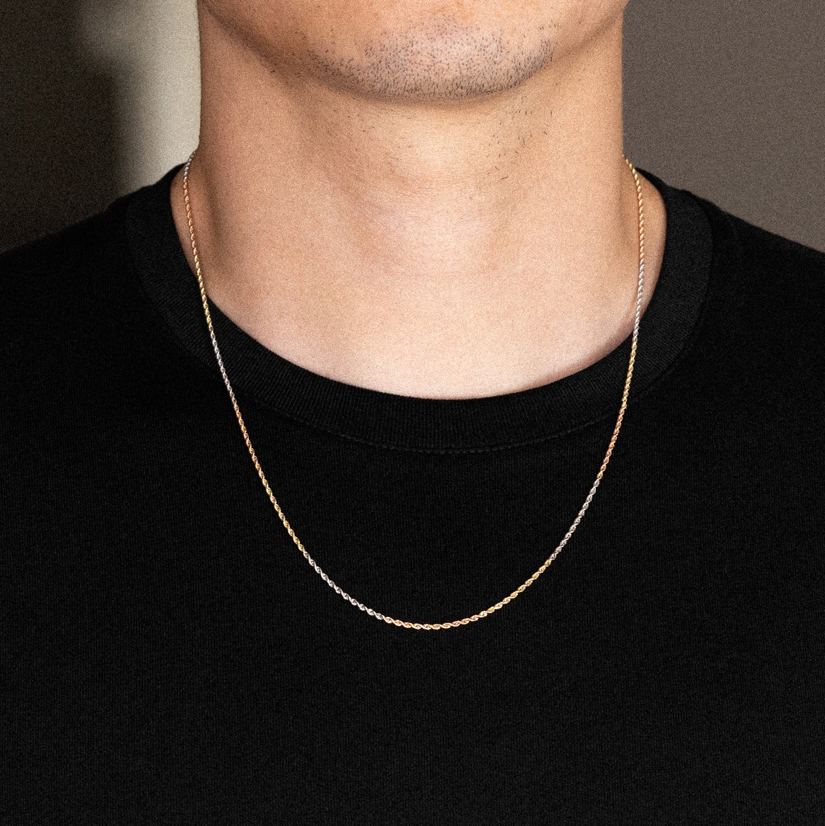 14K Gold 1.5mm Solid Tri Colors Classic Rope Chain - Model 0392