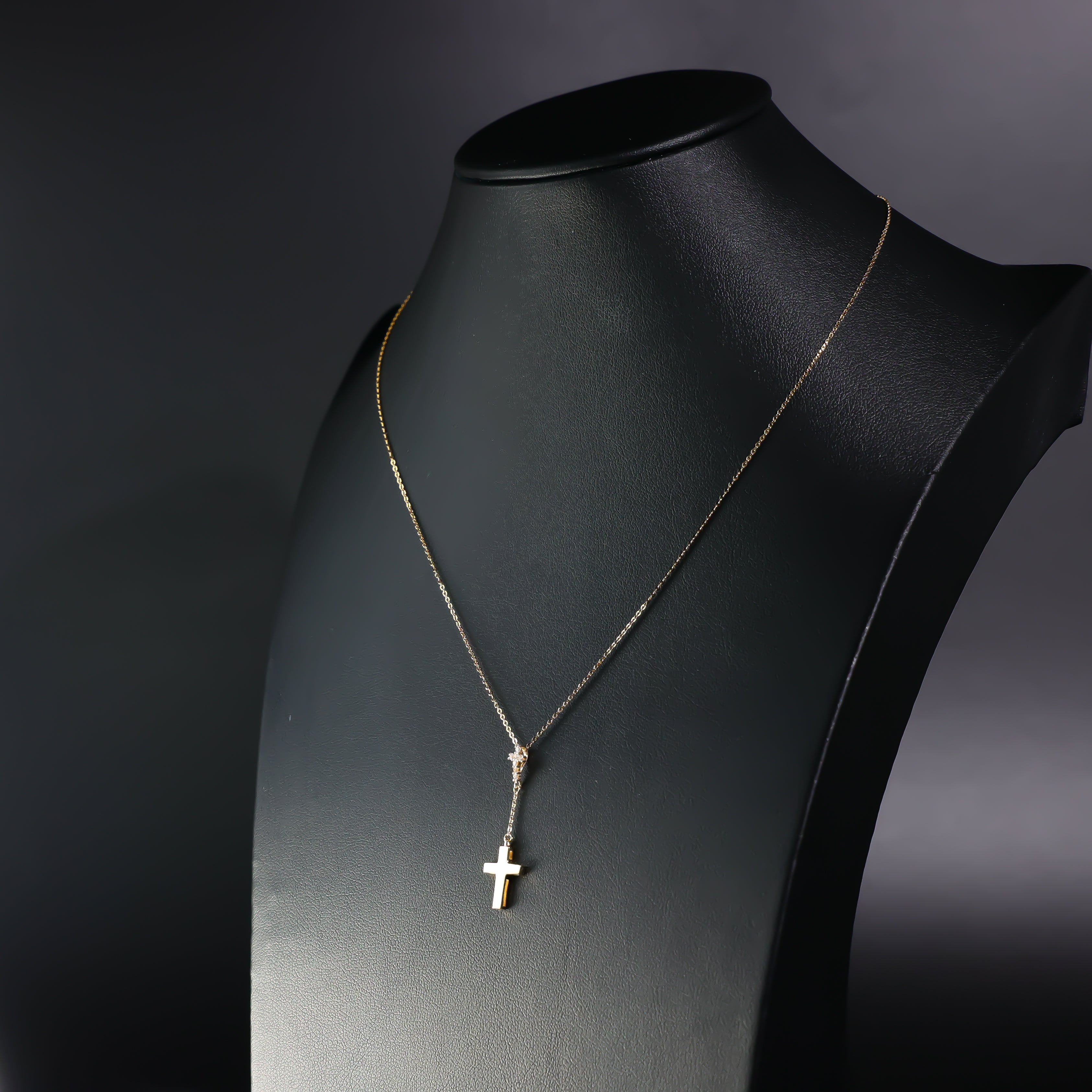 14K Dainty Gold Hanging Rosary Cross Necklace Model-NK0214 - Charlie & Co. Jewelry
