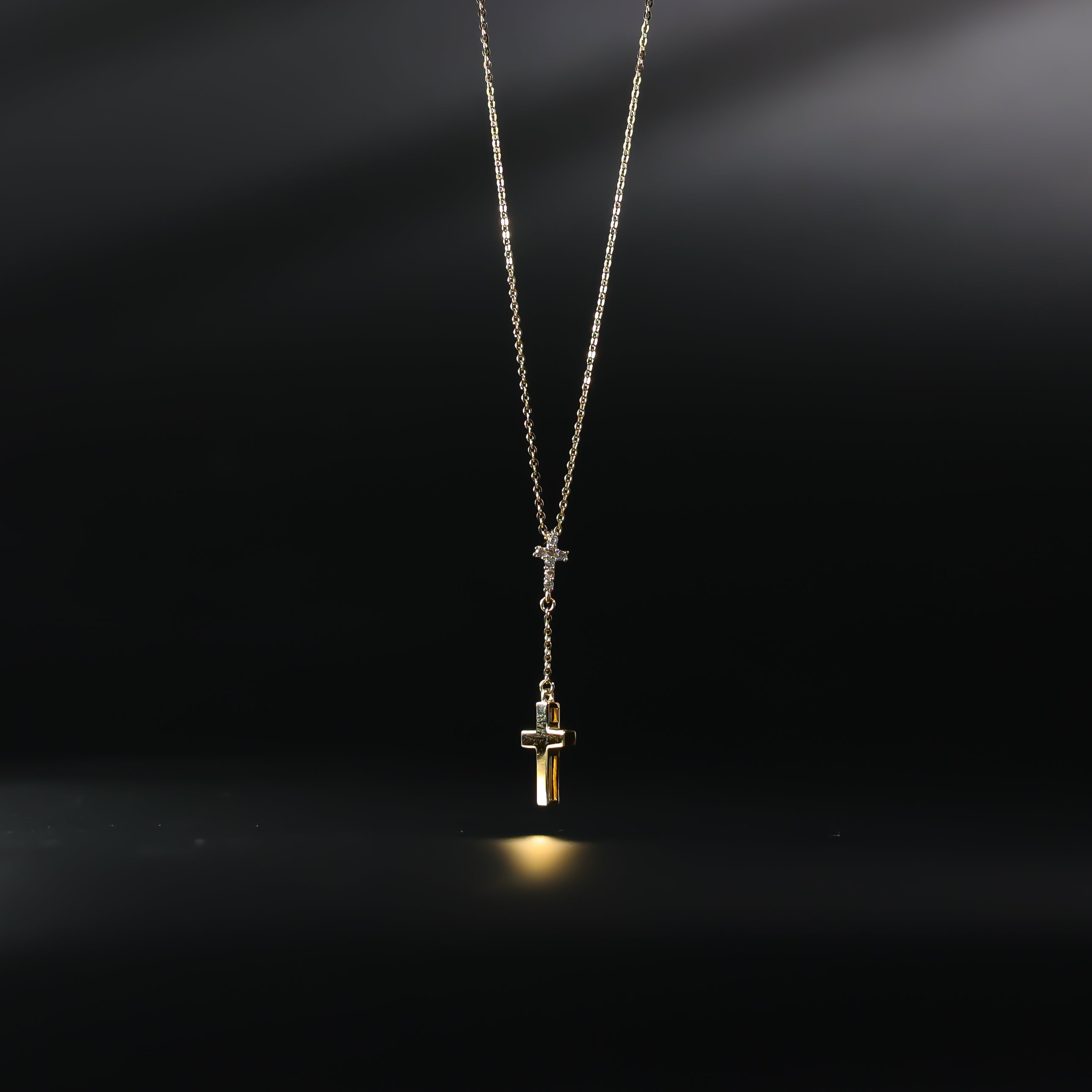 14K Dainty Gold Hanging Rosary Cross Necklace Model-NK0214 - Charlie & Co. Jewelry