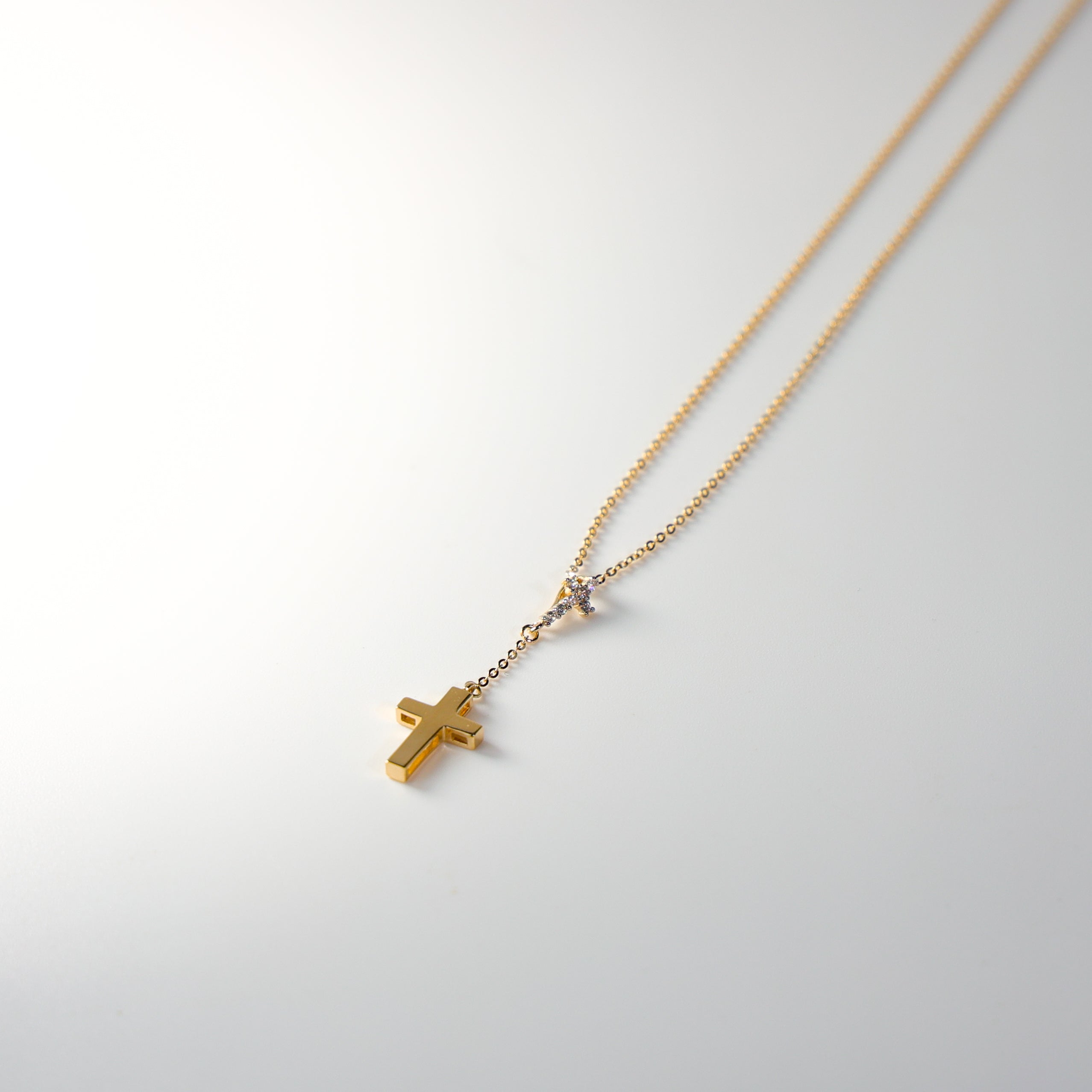 14K Dainty Gold Hanging Rosary Cross Necklace Model-NK0214 - Charlie & Co. Jewelry