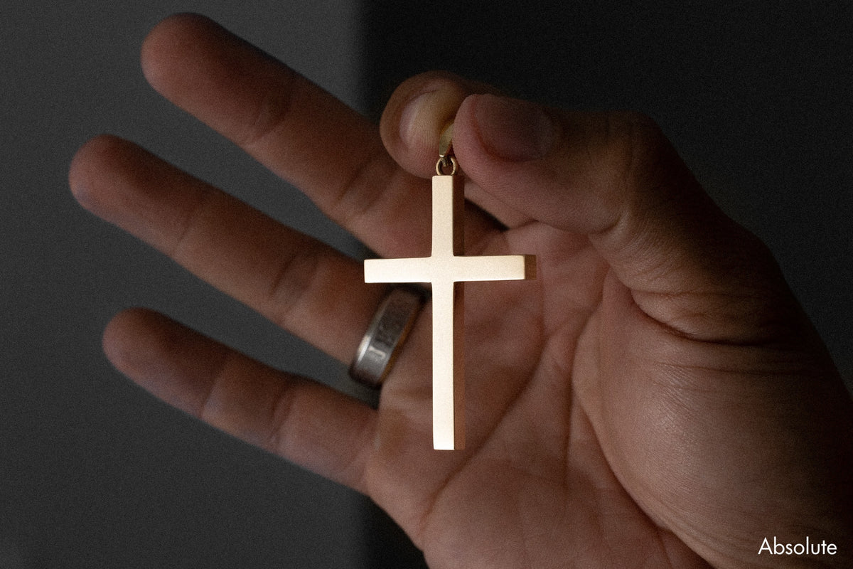 14K Gold Absolute Block Cross Pendant