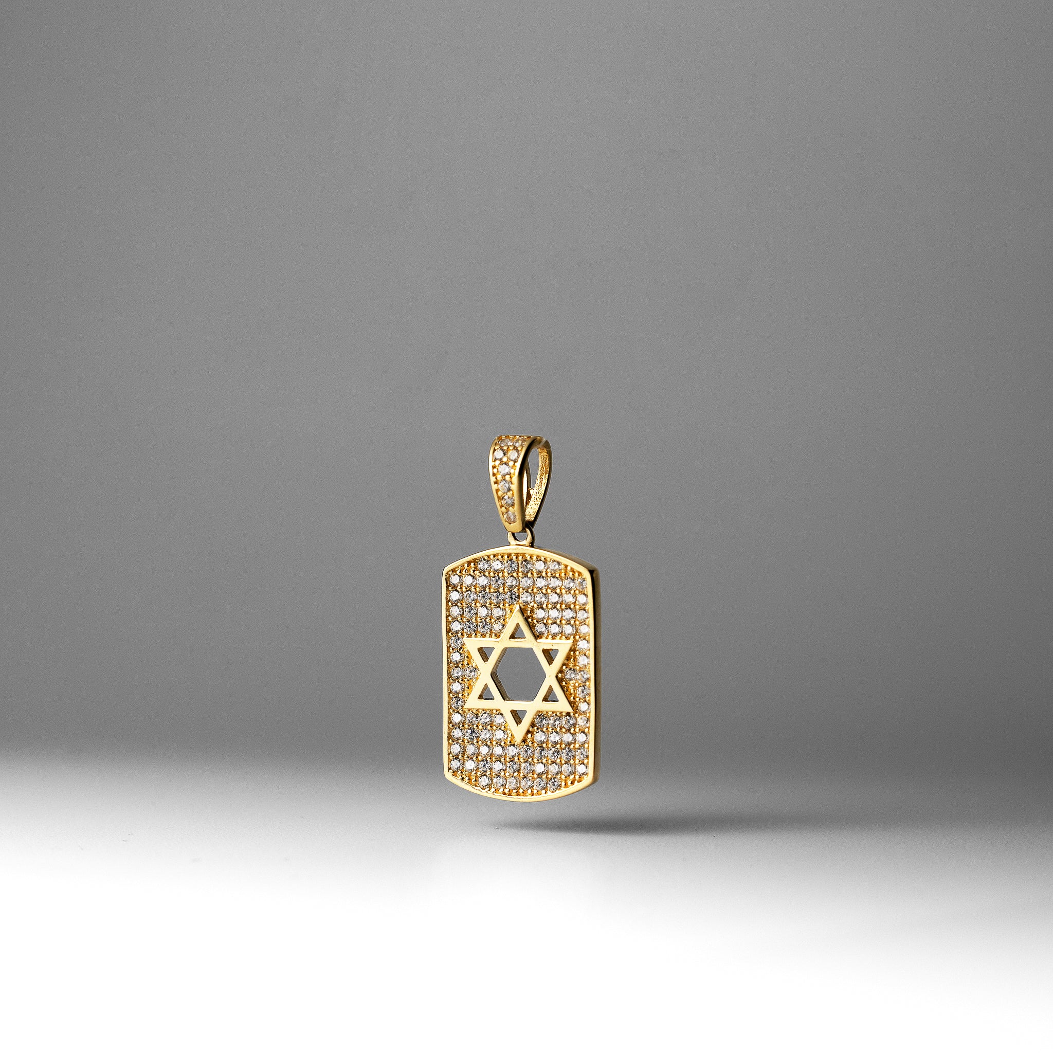 Gold CZ Star of David Dog Tag Pendant Necklace - Model PT2765 - Charlie & Co. Jewelry
