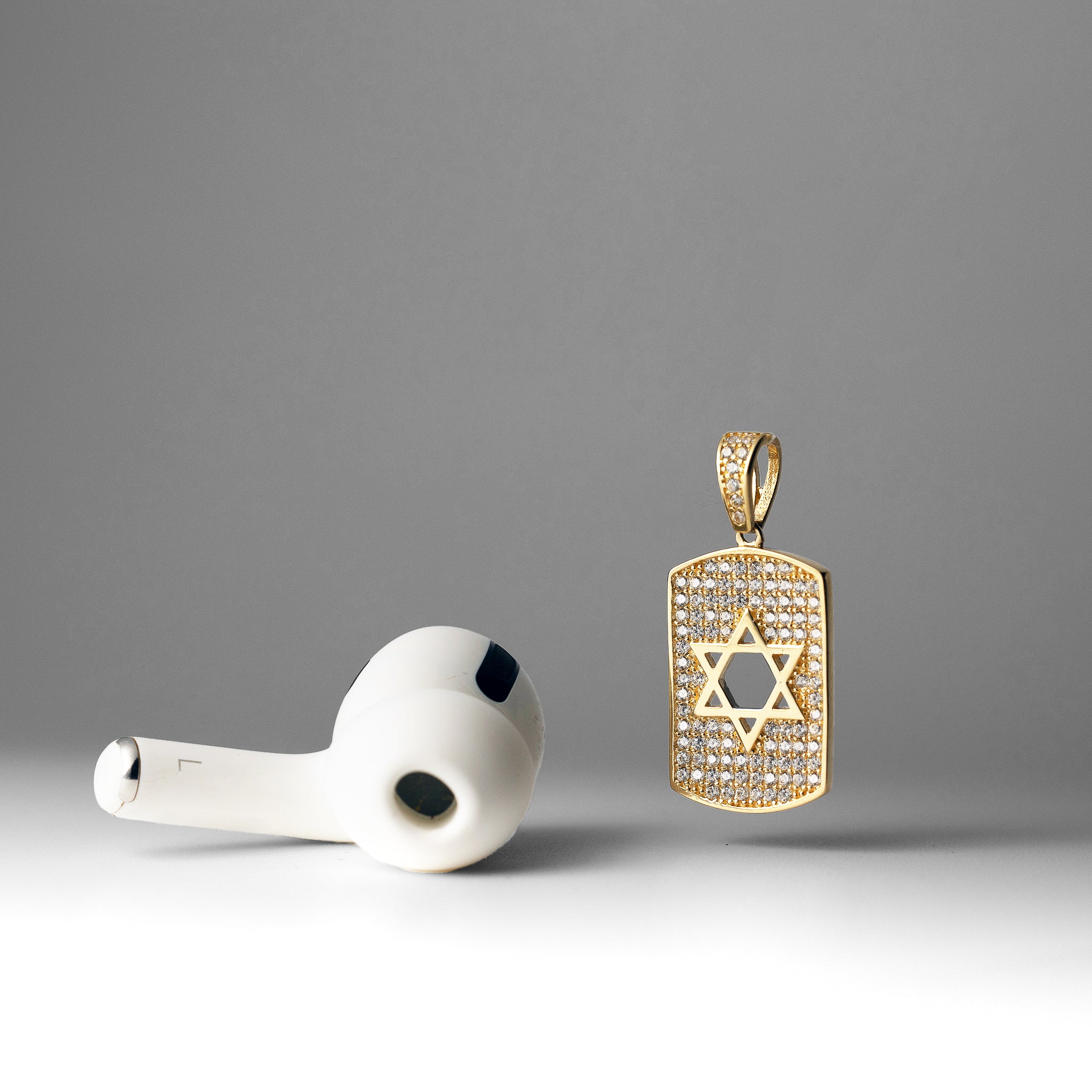 Gold CZ Star of David Dog Tag Pendant Necklace - Model PT2765 - Charlie & Co. Jewelry